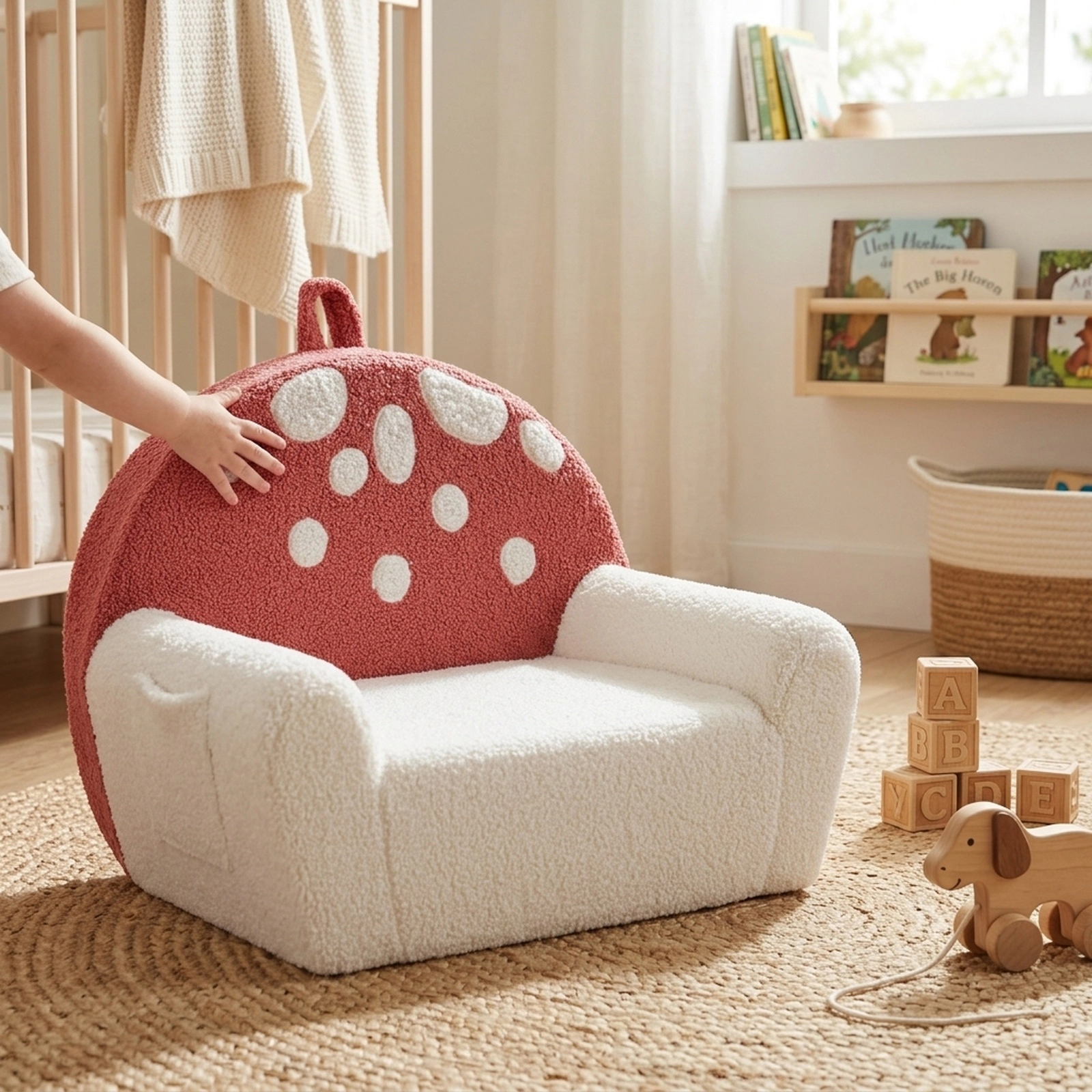 SUGIFT Toddler Foam Chair, Beige Teddy Fleece, Side Pocket, Washable Cover