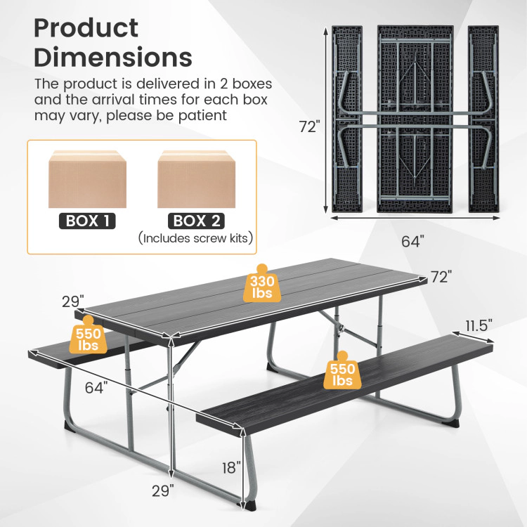 Hivvago Folding Picnic Table Set With Metal Frame And All-Weather Hdpe Tabletop  Umbrella Hole