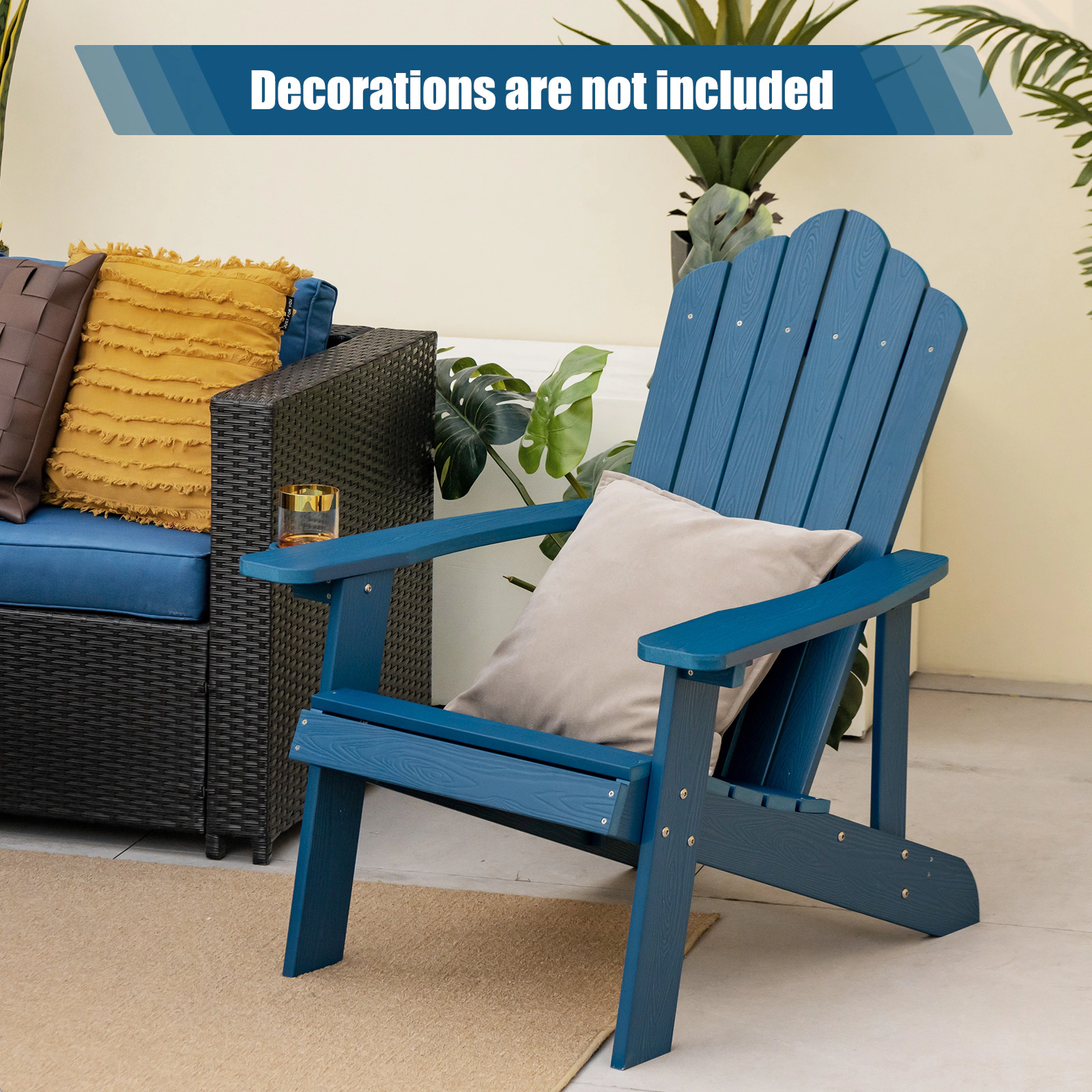 SUGIFT Weather Resistant HIPS Outdoor Adirondack Chair Navy with Rotatable Cup Holder