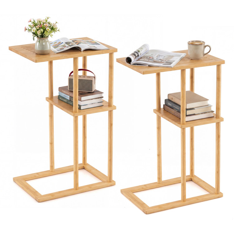 Hivvago Side Table Set of 2 with Storage Shelves and Bamboo Construction