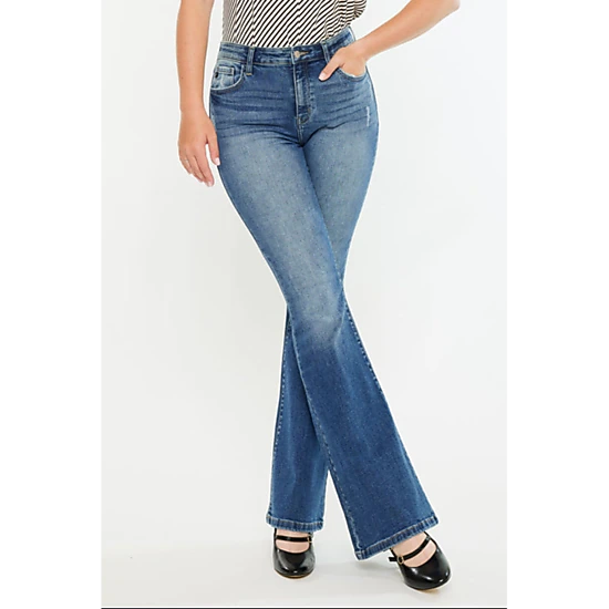 KanCan Women's Curvy Essentials High Rise Wide Flare Jeans Tana