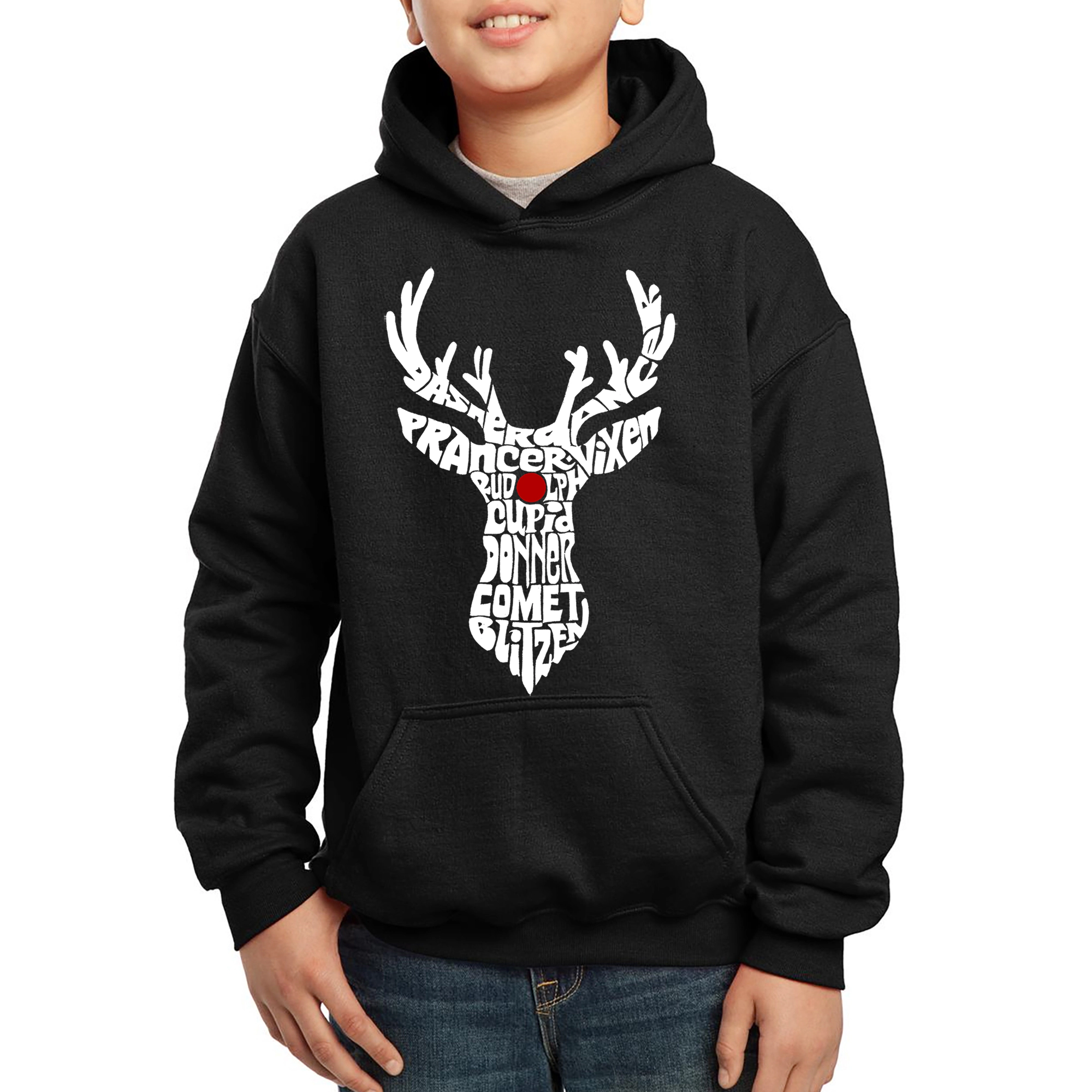 LA Pop Art Boy's Word Hoodie -  Santa's Reindeer