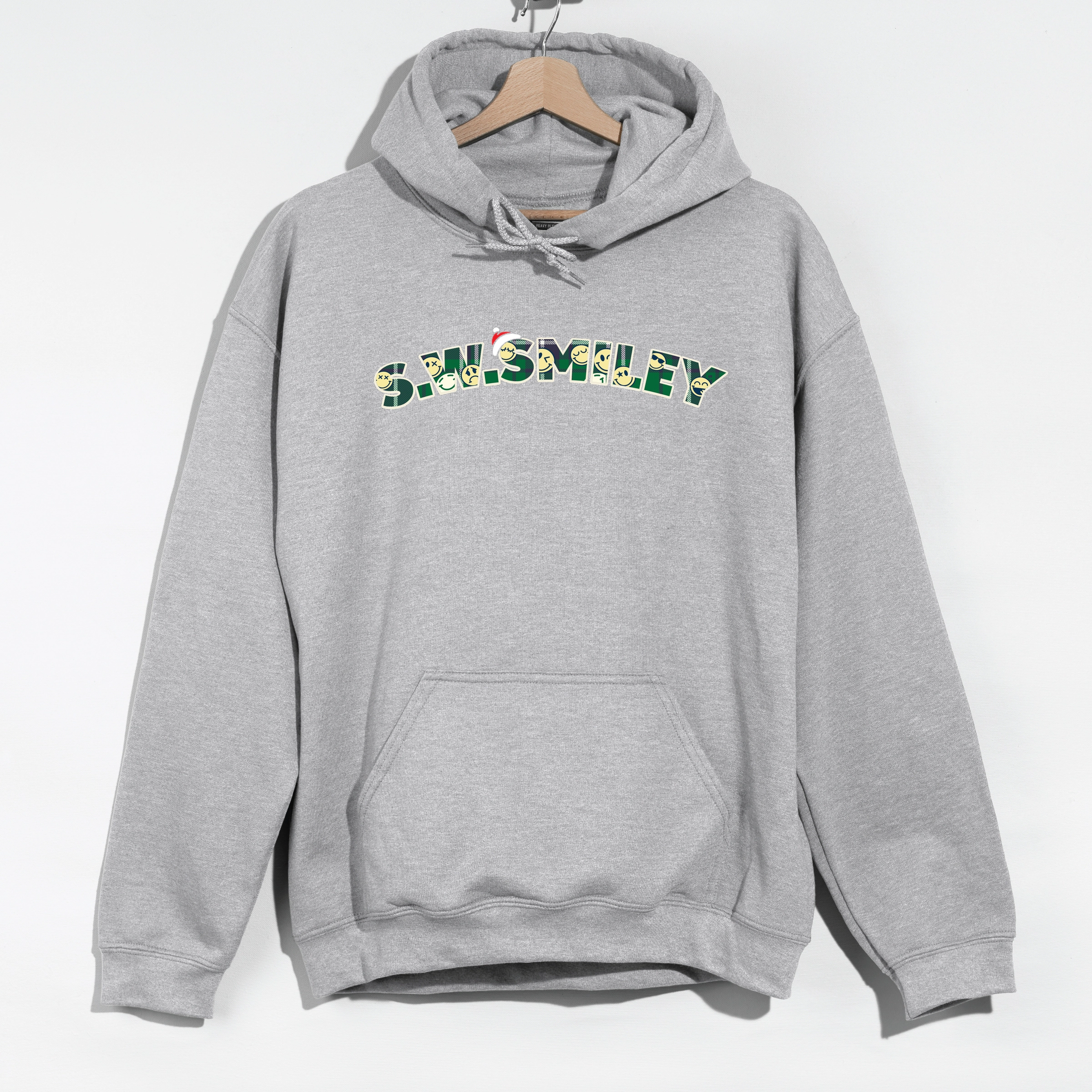 Simply Sage Market - Women's Graphic Hoodie S.W.Smiley Christmas Green Plaid