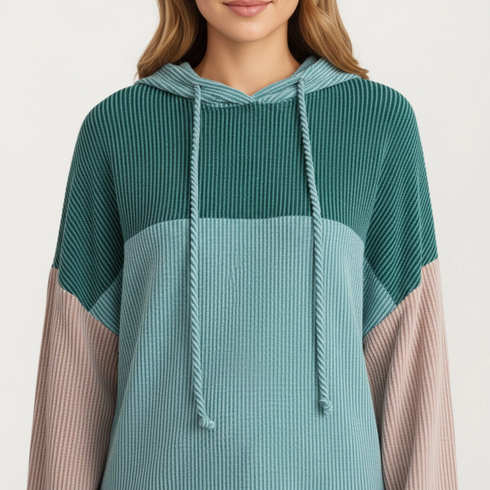 Anna-Kaci Women's Colorblock Drawstring Relaxed Fit Long Sleeve Knit Hoodie