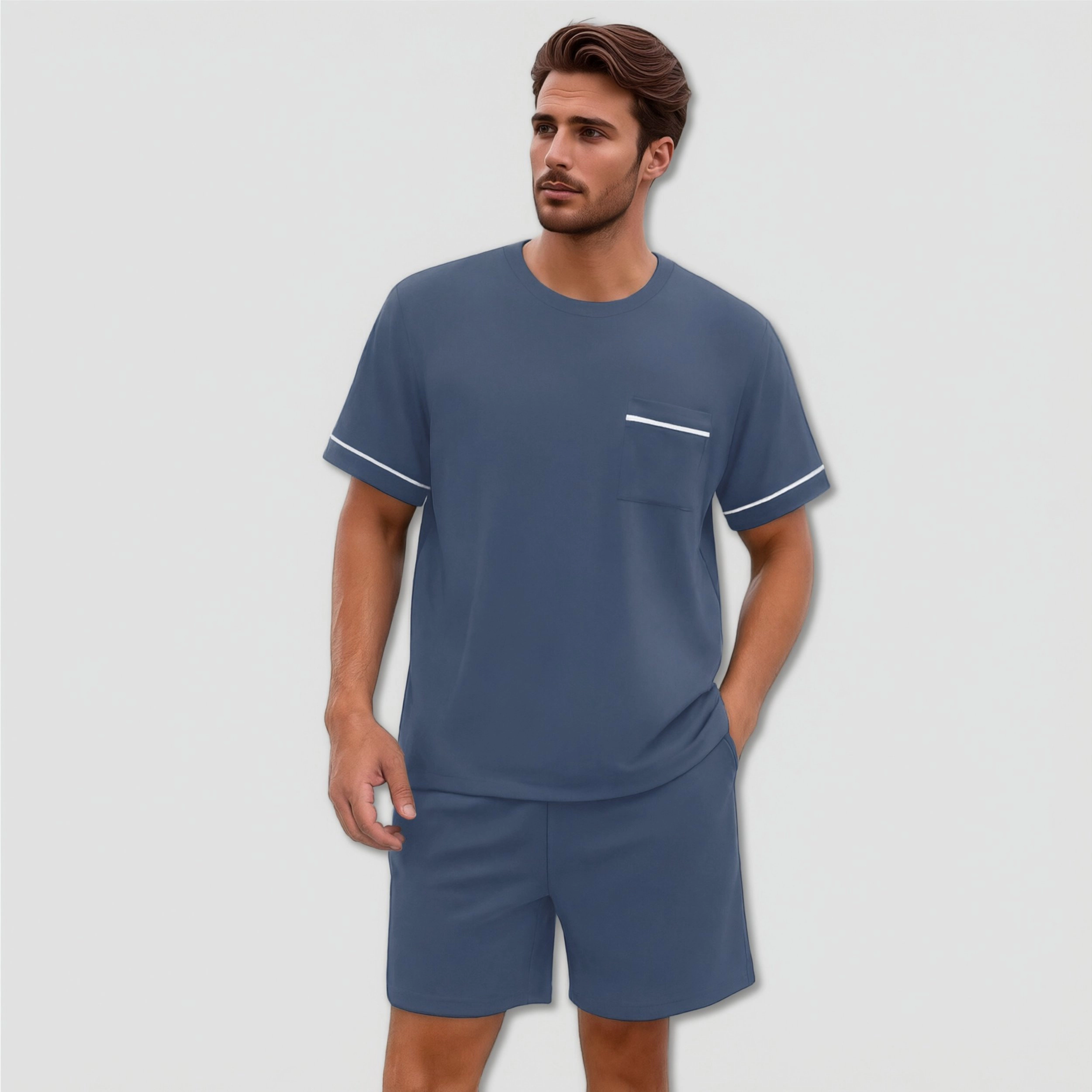 Ekouaer Men pajama set Summer Short Sleeve Shirts and Shorts 2 Piece Lounge Sets with Pockets