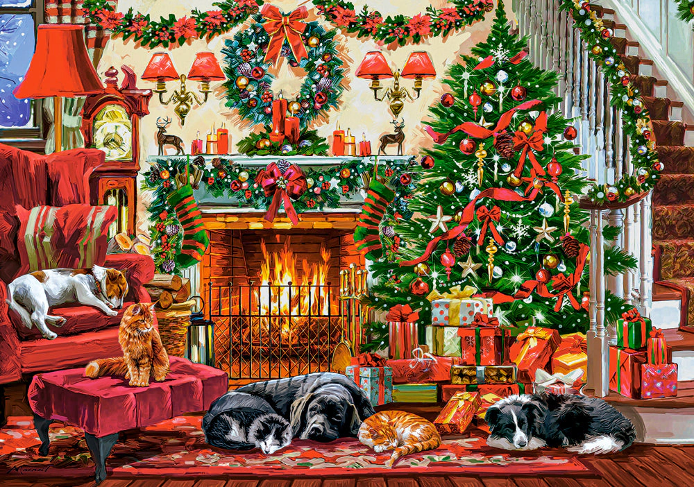 CASTORLAND 500 Piece Jigsaw Puzzles, Cozy Fireplace, Christmas living room, Decorated tree, Festive holiday, B-54060