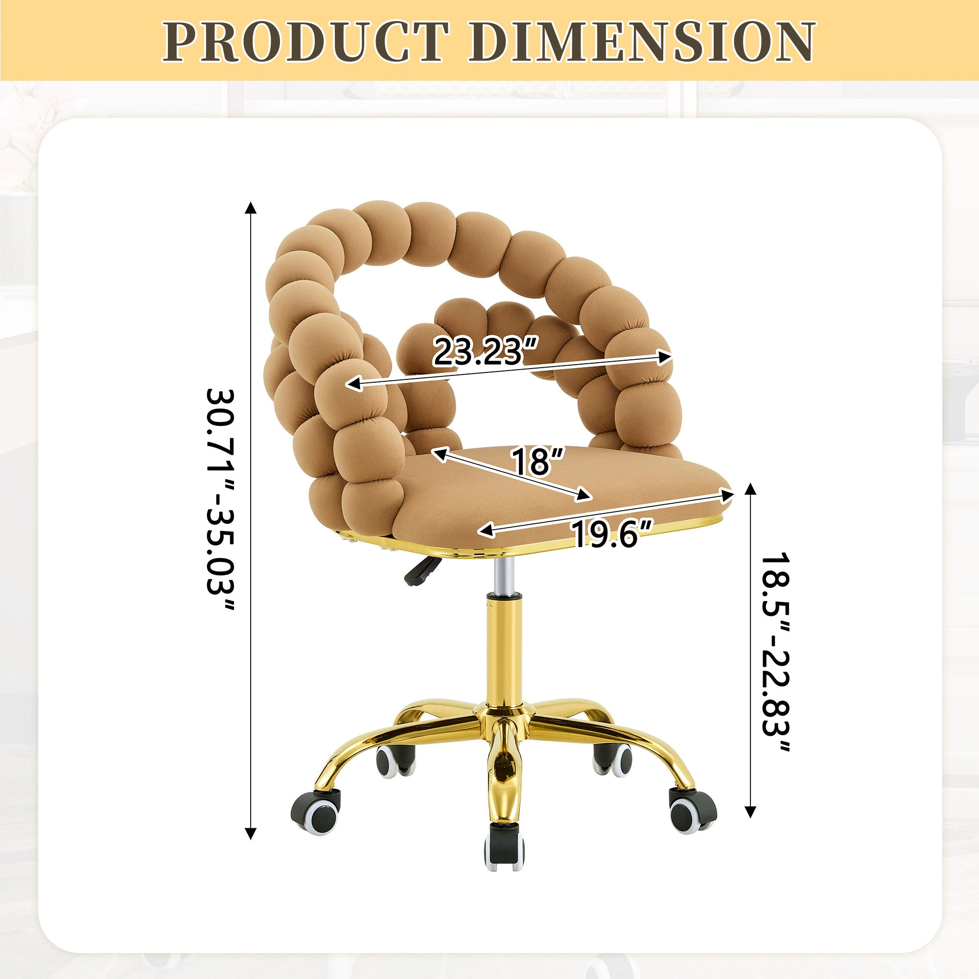 Platinum-Level Office Chairs Brown Velvet Ball Chain Bubble Vanity Chair with Gold Base