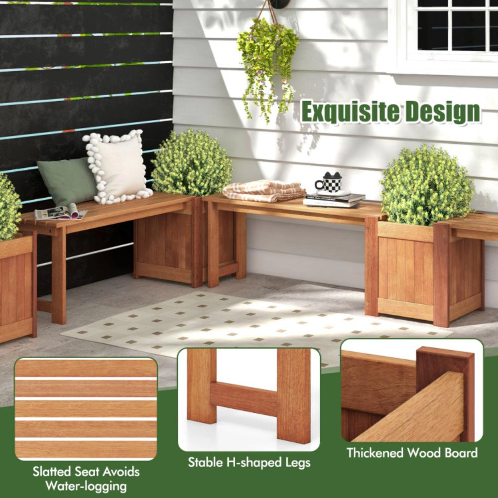 Hivvago Teak Oil Finish Raised Garden Bed Wood Planter Box with Bench