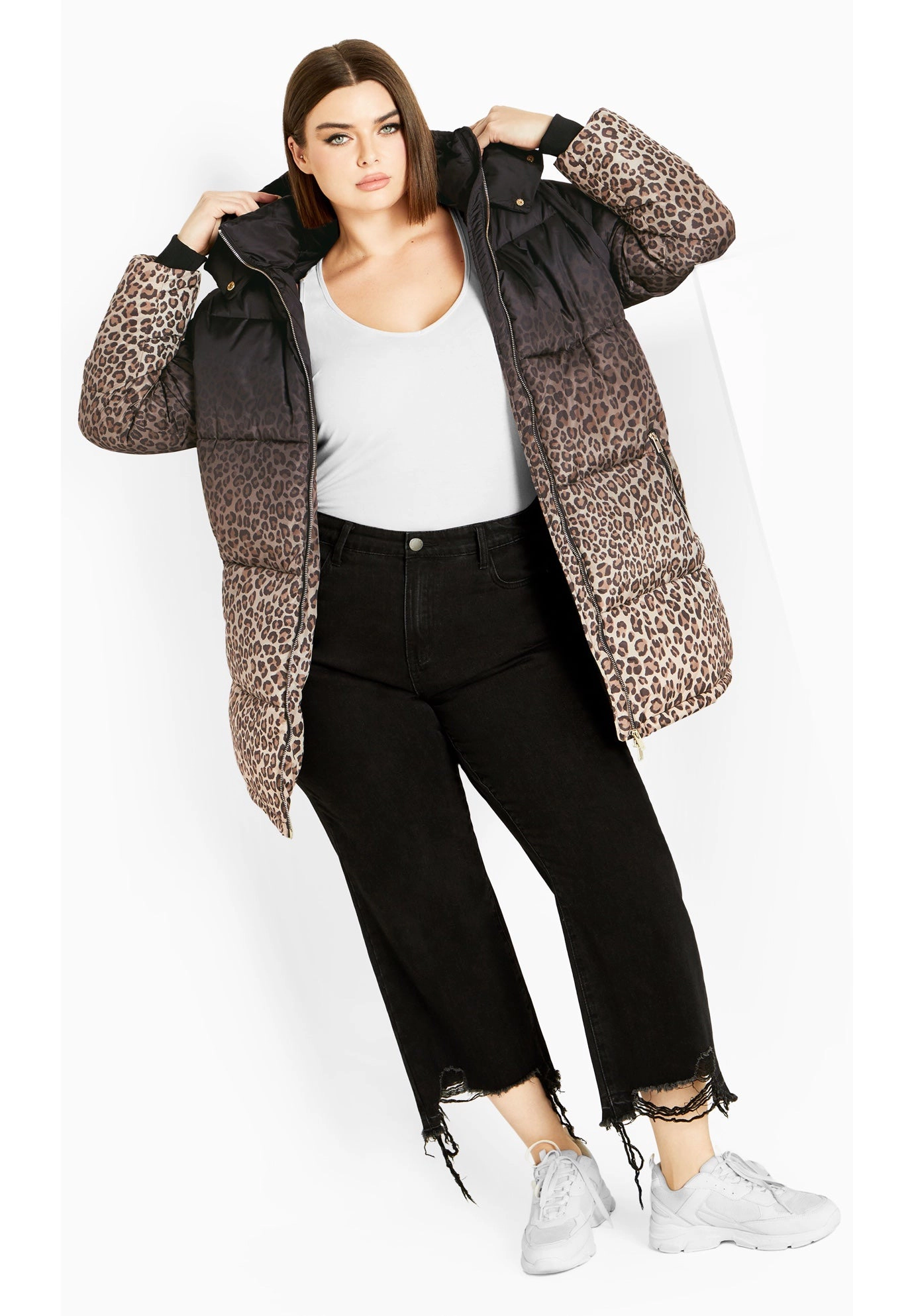 Avenue Women's Plus Size Indi Print Puffer Jacket
