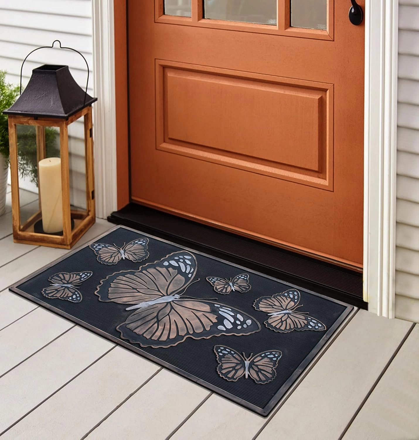A1 Home Collections Butterflies Copper Rubber Welcome Doormat Non-Slip Indoor Outdoor Entry Mat 18 x 30 In
