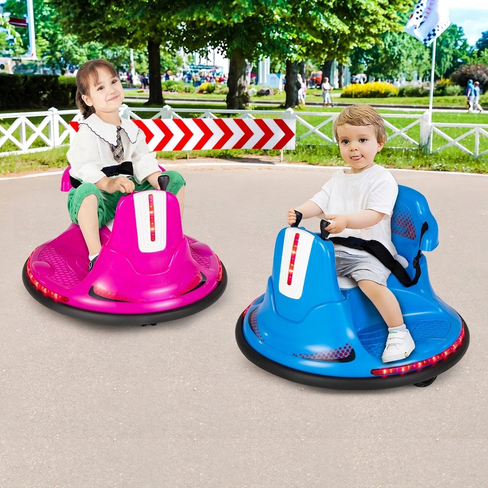 12V Kids Ride On Bumper Car 360-Degree Spin Dual 25W Motors Soft Bumper Lights Ages 3-8 66-lb Capacity Blue