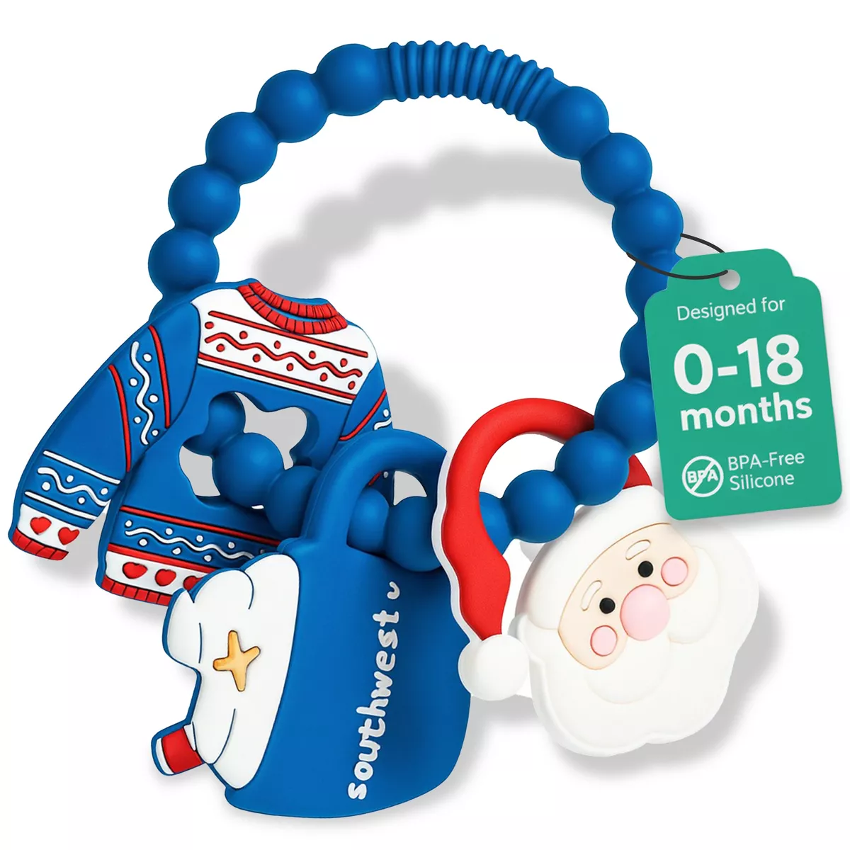 Sperric Silicone Christmas Teether Ring Toy for Baby, BPA Free Soothing Teething Relief Infant & Toddlers 0-18 Month
