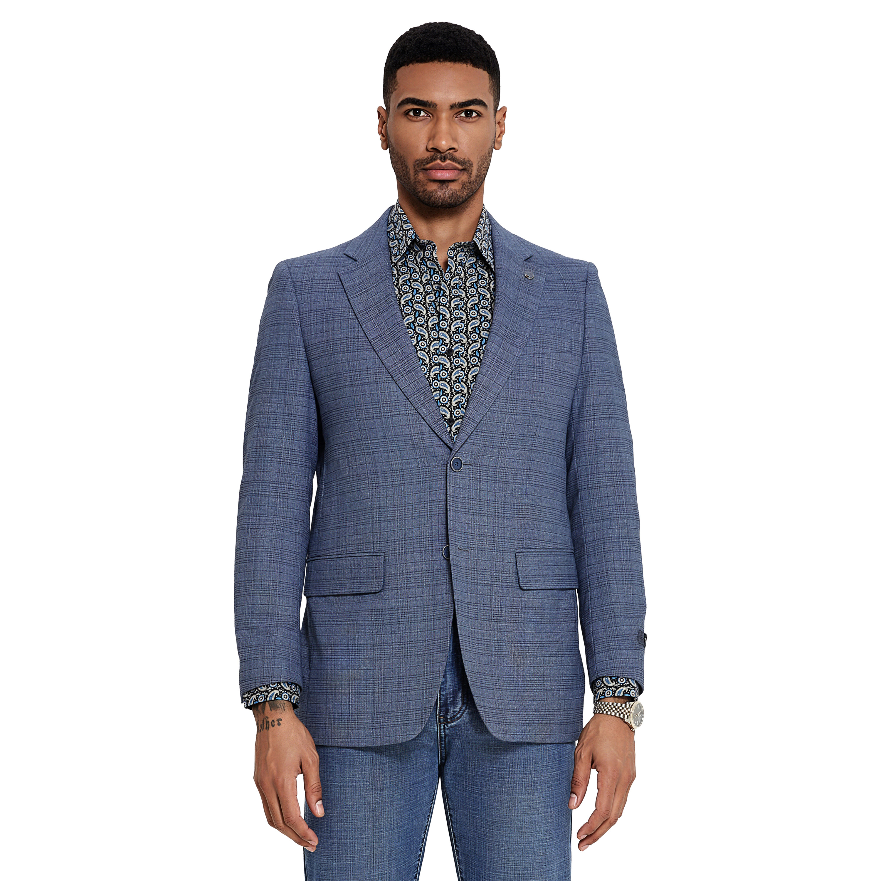 Tazzio Mens Slim Fit Textured Plaid Sport Coat