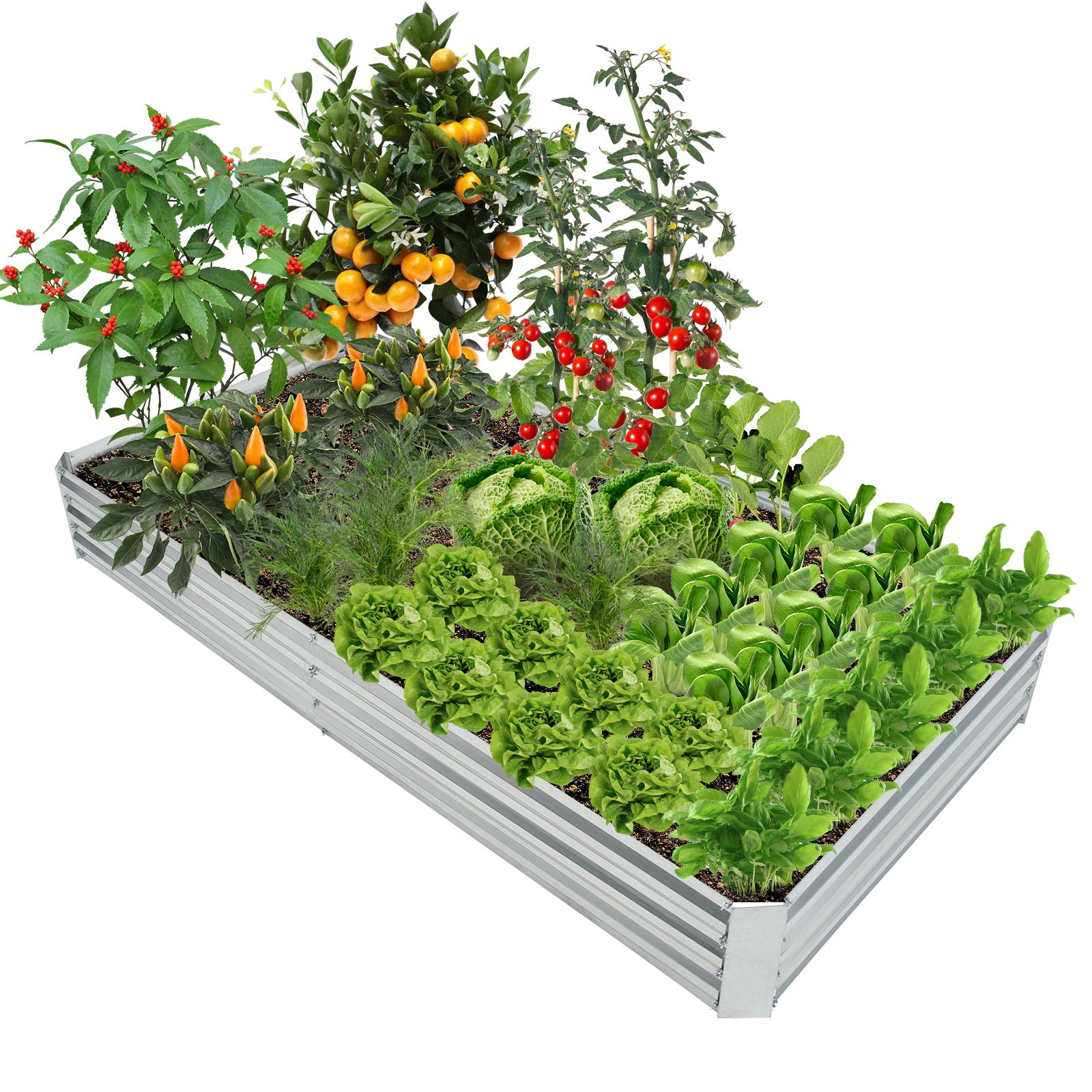 SUGIFT Raised Garden Bed with Open-Ended Base 8 x 4ft Silver Metal Galvanized Planter
