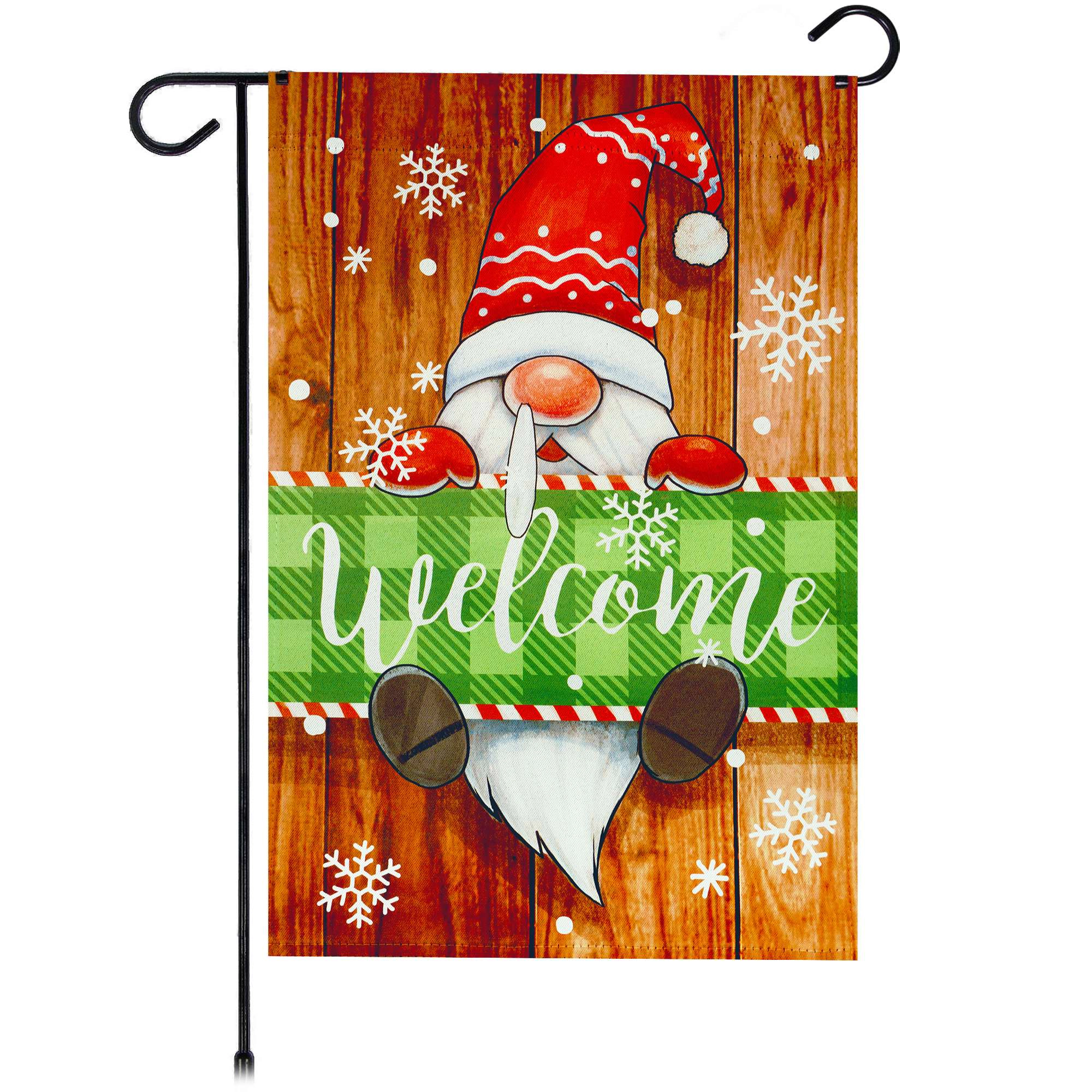 G128 Christmas Welcome Gnome Double-Sided Garden Flag 12x18 Inch