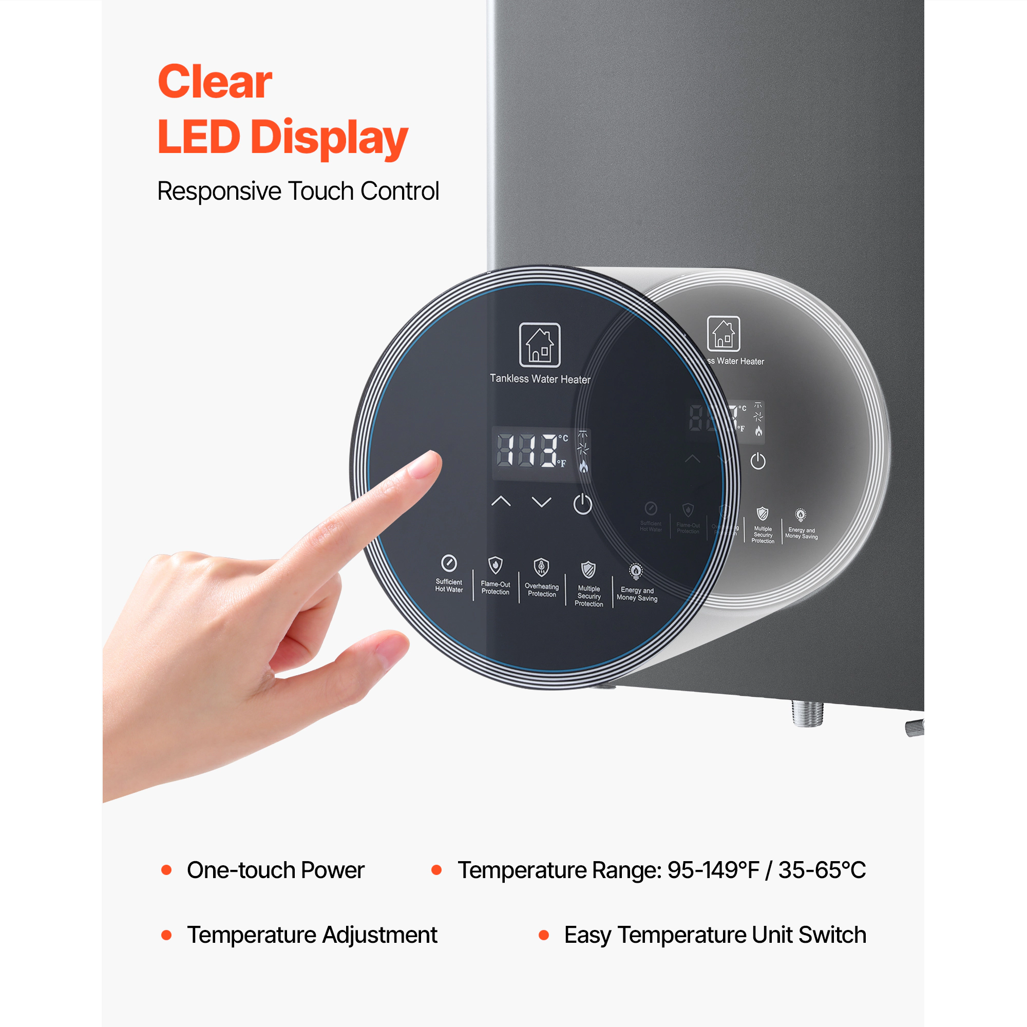 HONGGE Tankless Water Heater Instant Hot Water Heater Smart Temperature Control & Multiple Security Protections for