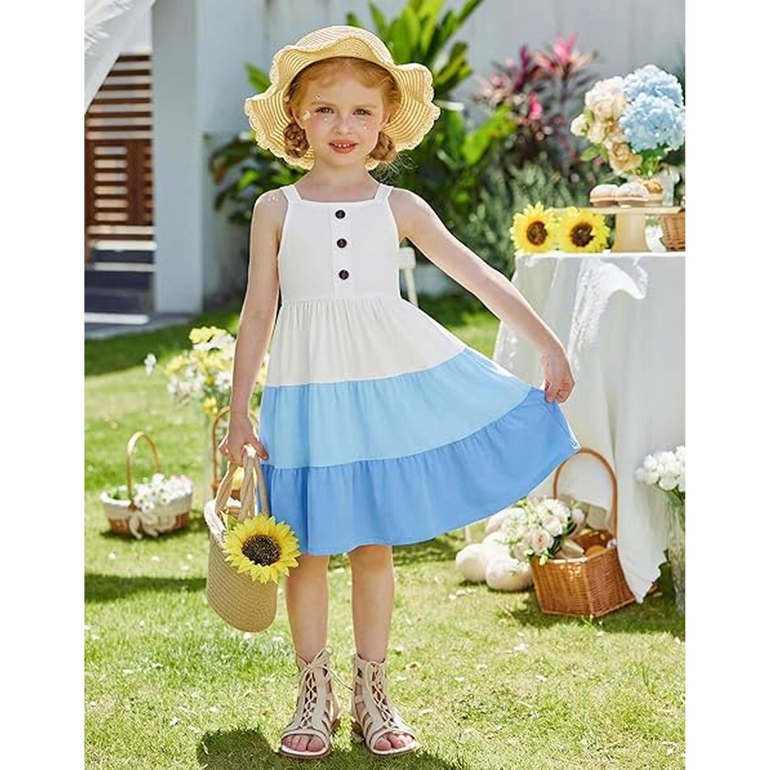 Arshiner Toddler Girl Easter Summer Dress Beach Sleeveless Twirl Swing Flowy Midi Dresses