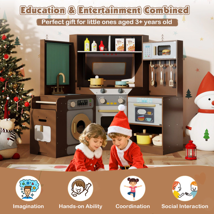 Hivvago Corner Kitchen Toys with Lights and Sounds Pull-out Trash Can Stoves