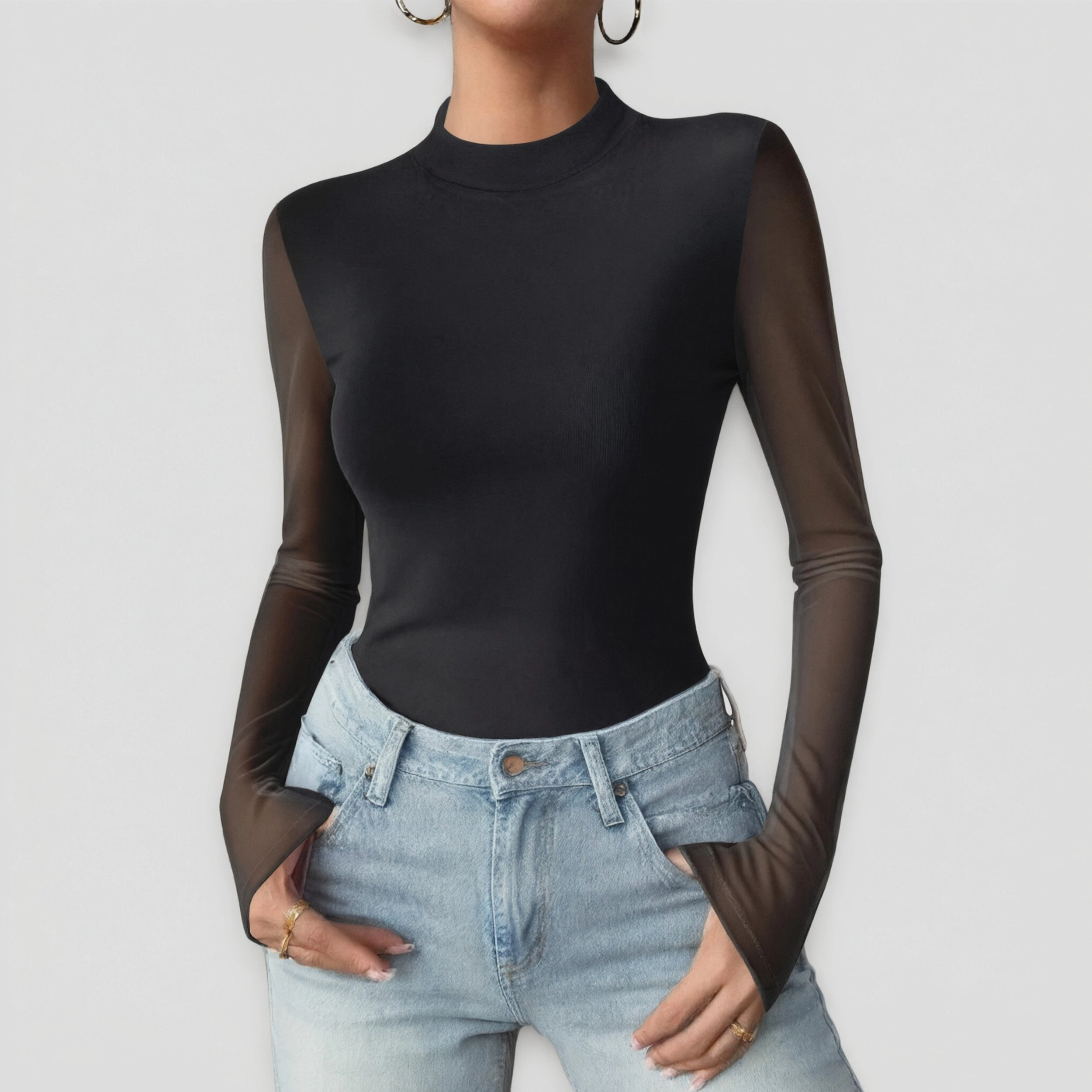 Zeagoo Women Sheer Mock Neck Top