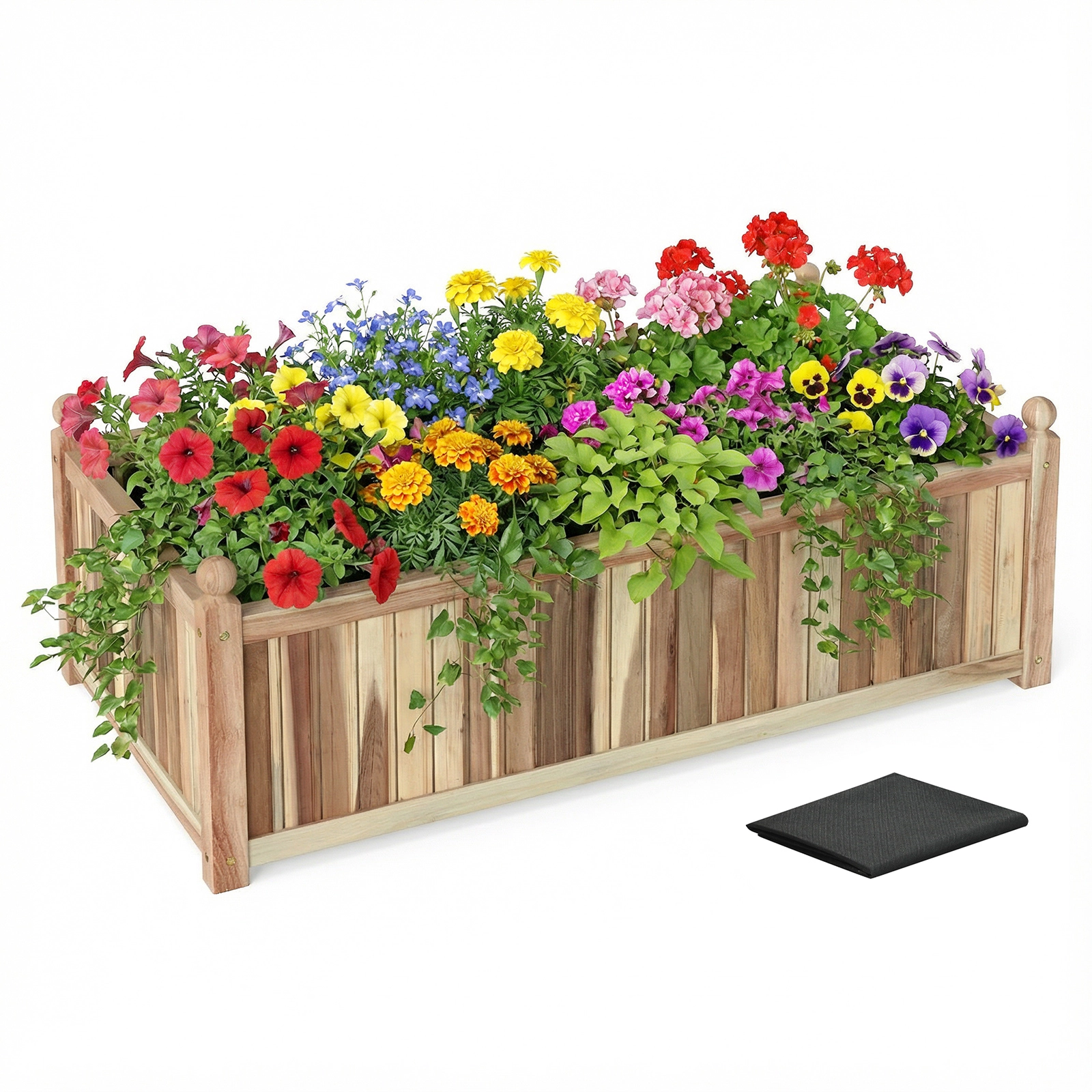 LJG Wooden Raised Garden Bed Natural Acacia Wood Rectangular Planter Box with Liner