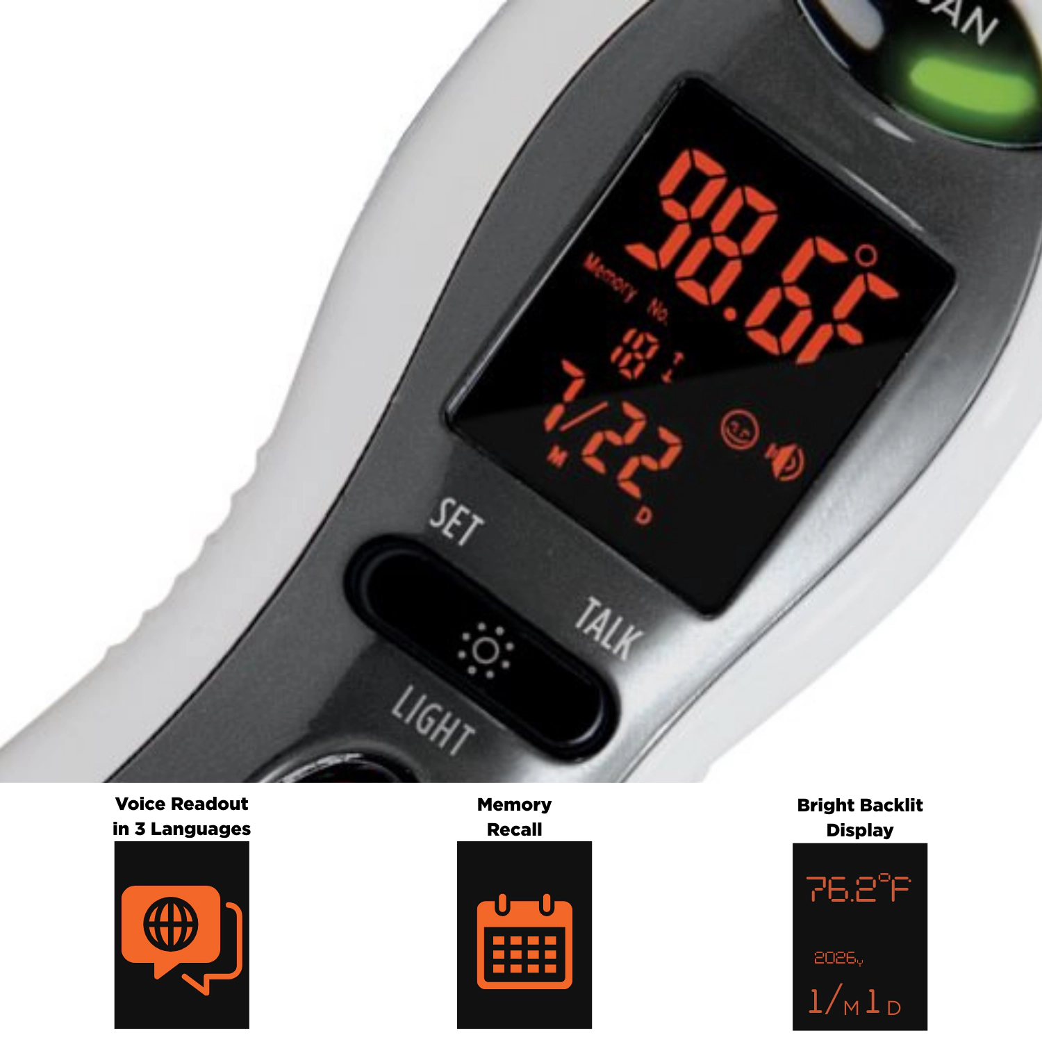 MOBI DualScan Ultra Pulse Ear & Forehead Talking Thermometer + Pulse Rate Monitor