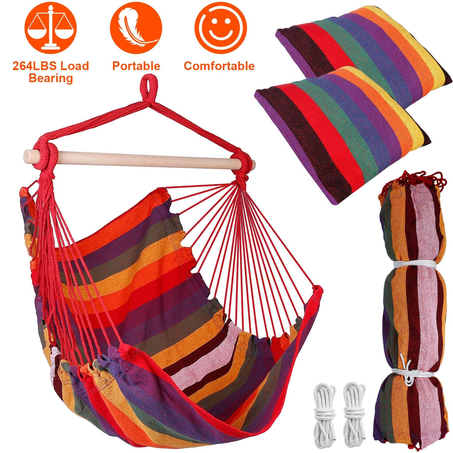 GBruno Canvas Hammock Hanging Chair With Pillows