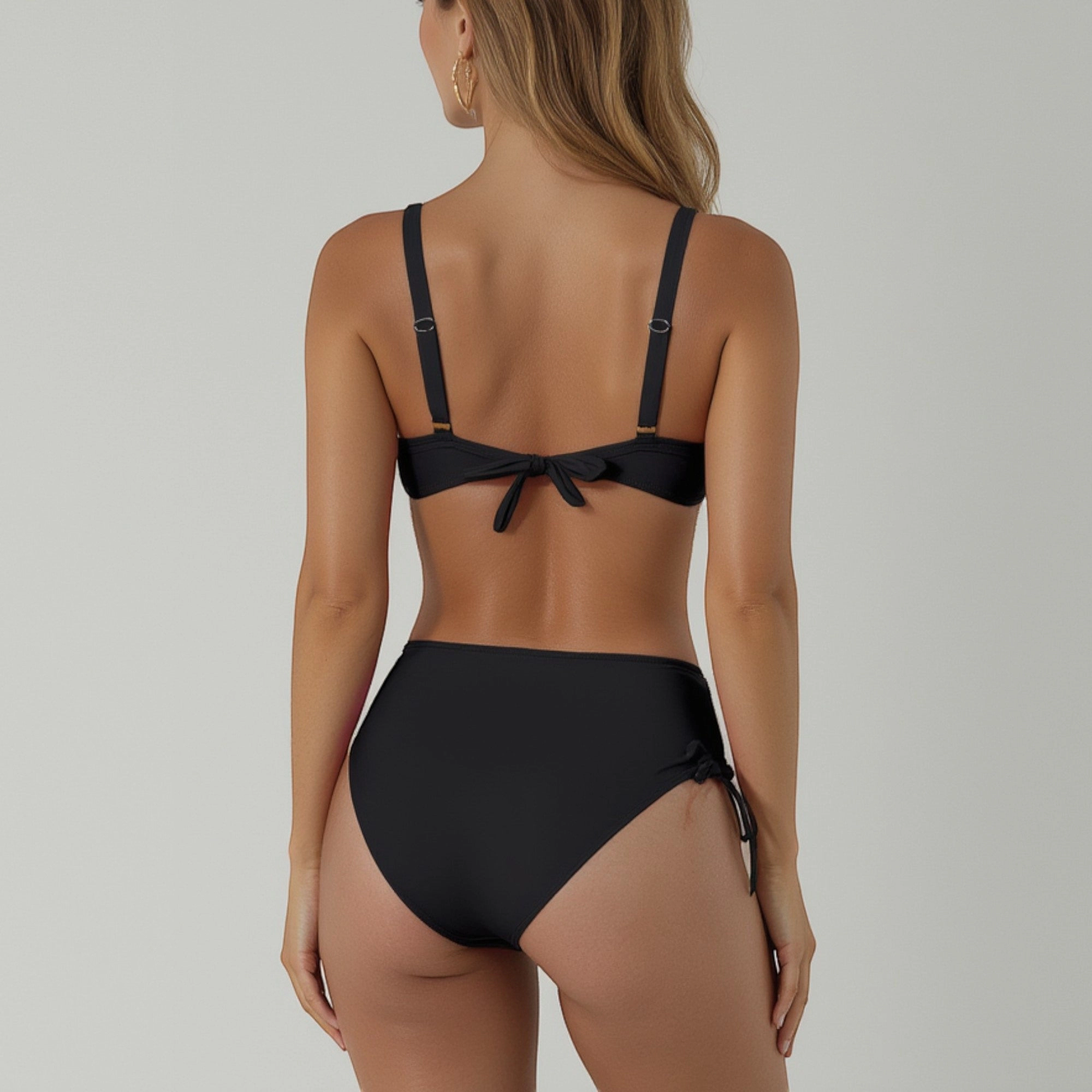 Anna-Kaci Womens High Waist Ruched Bikini Set with Gold Buckle Accent
