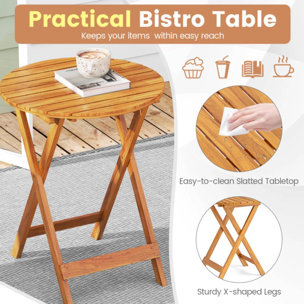 Hivvago 3 Pieces Acacia Wood Patio Folding Bistro Set With Soft Cushions