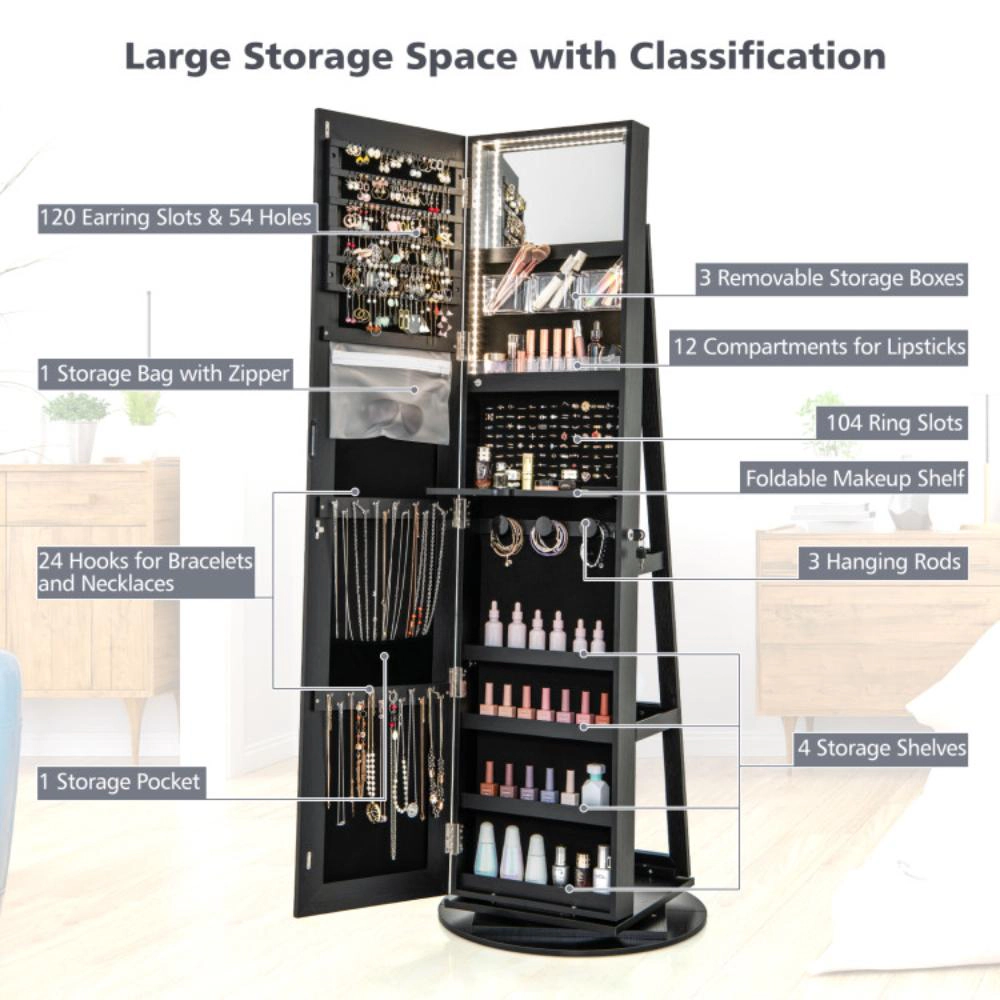 Hivvago Full Length Mirror Jewelry Cabinet with Rotating Design