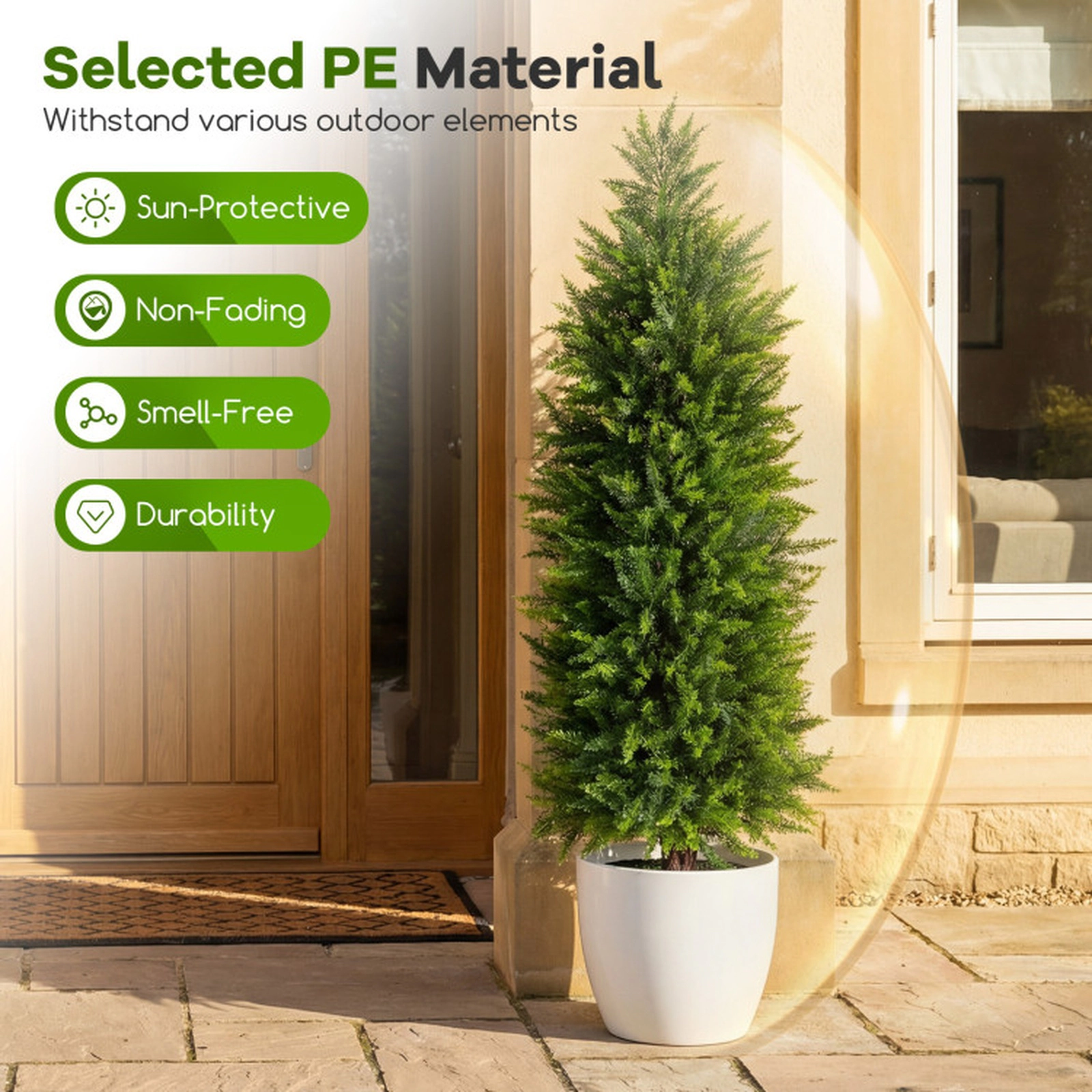 SUGIFT Set of 2 Cedar Cypress Cement-Filled Pot Artificial Topiary Trees 47.5-in x 15.5-in 6-in Pot 18-lb Green
