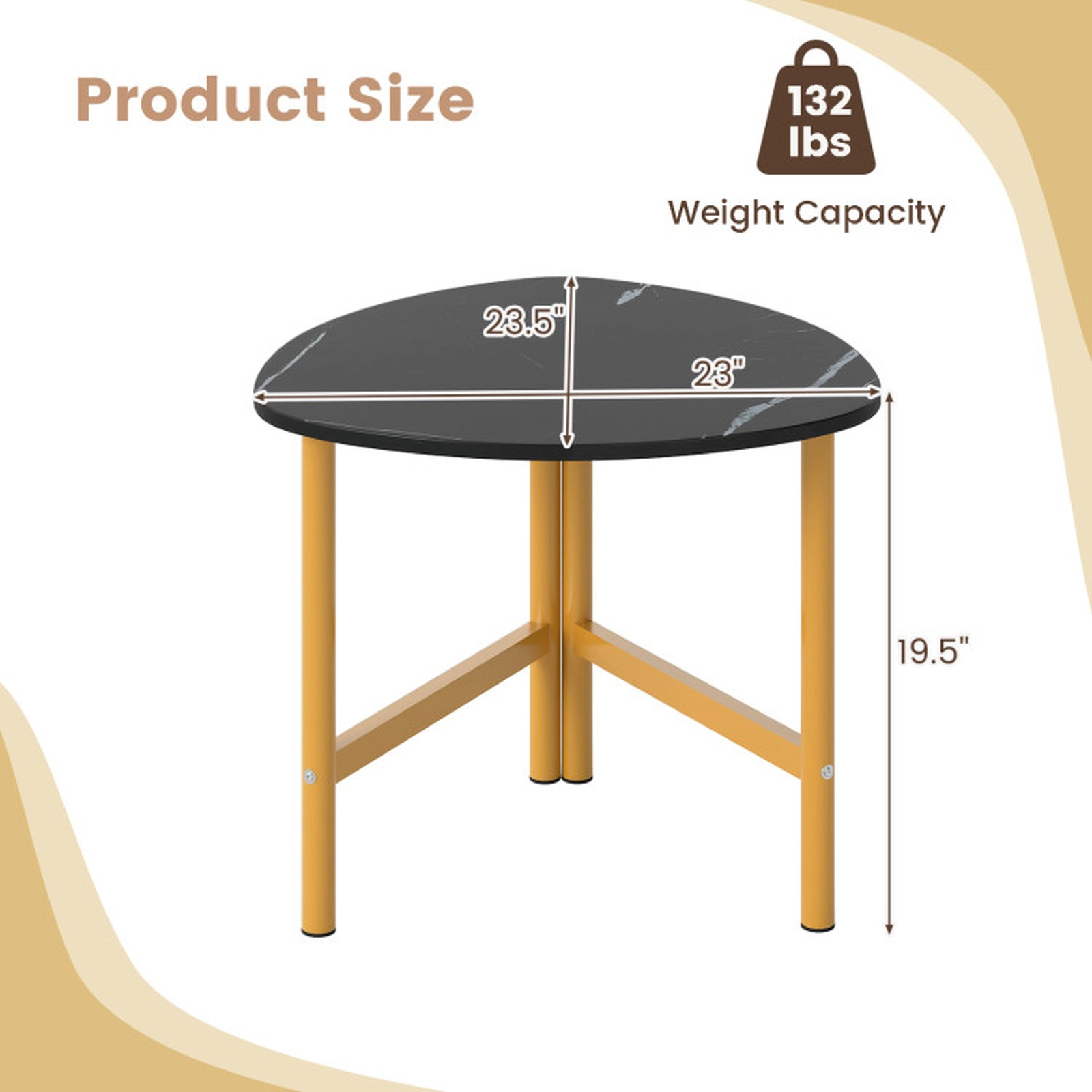 SUGIFT Set of 2 Triangular Coffee Tables with Metal Legs 132-lb Capacity 23.5-in Top Rustic Brown & Black / Black & Gold