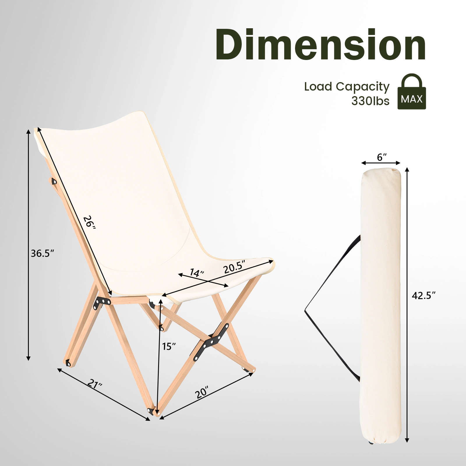 LJG Set of 2 Bamboo Dorm Chair with Storage Pocket for Camping and Fishing