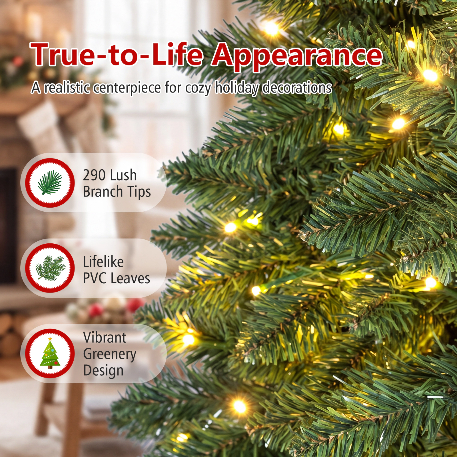 Costway 5 FT Pre-Lit Half Christmas Tree Hinged with 170 LED Lights Green