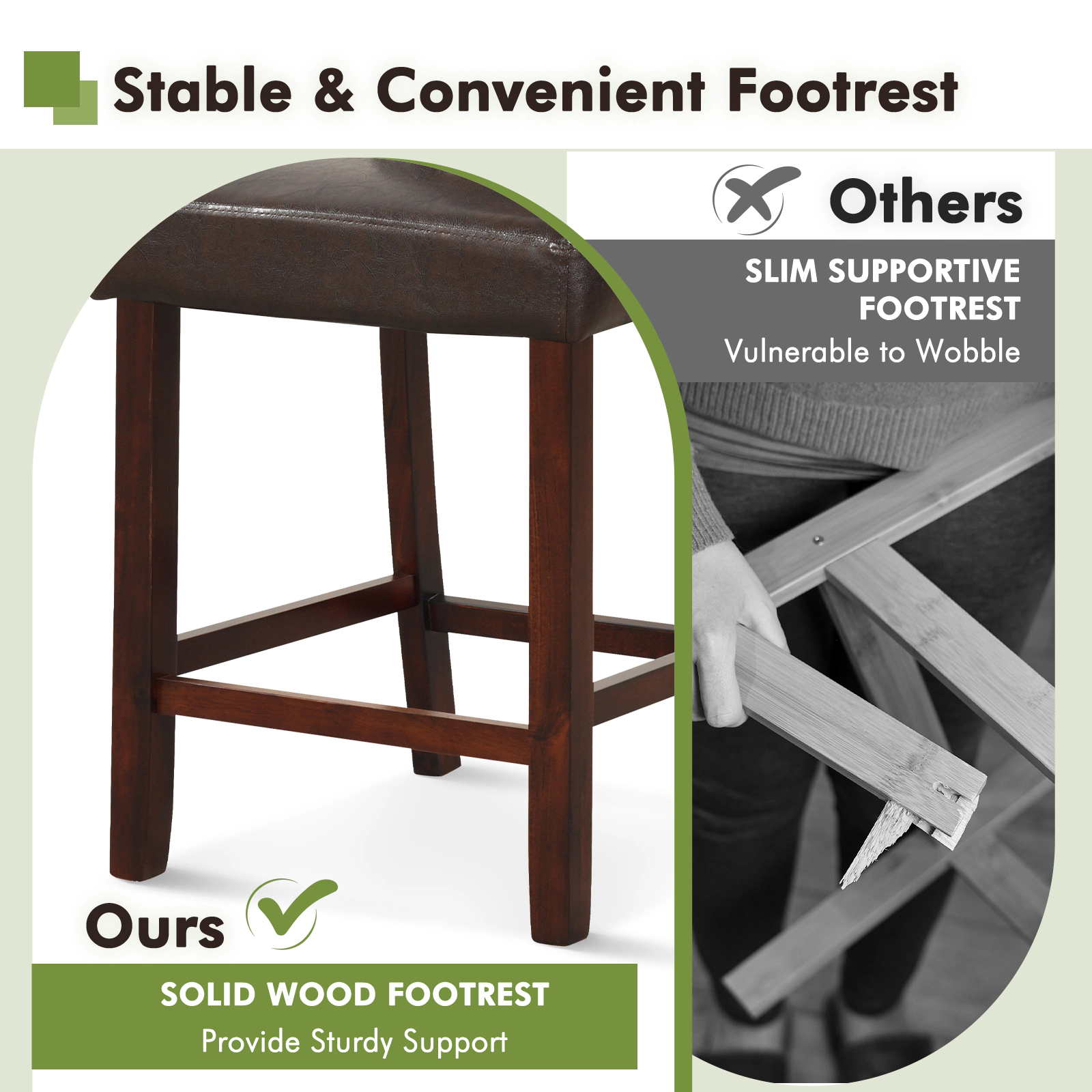SlickBlue Set of 2 Counter Height Bar Stools with Backrest & Footrest