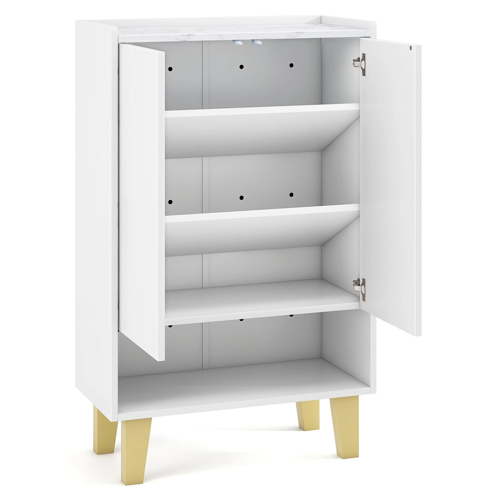 SlickBlue Modern Shoe Cabinet with Faux Marble Top and Tilting Shelves White
