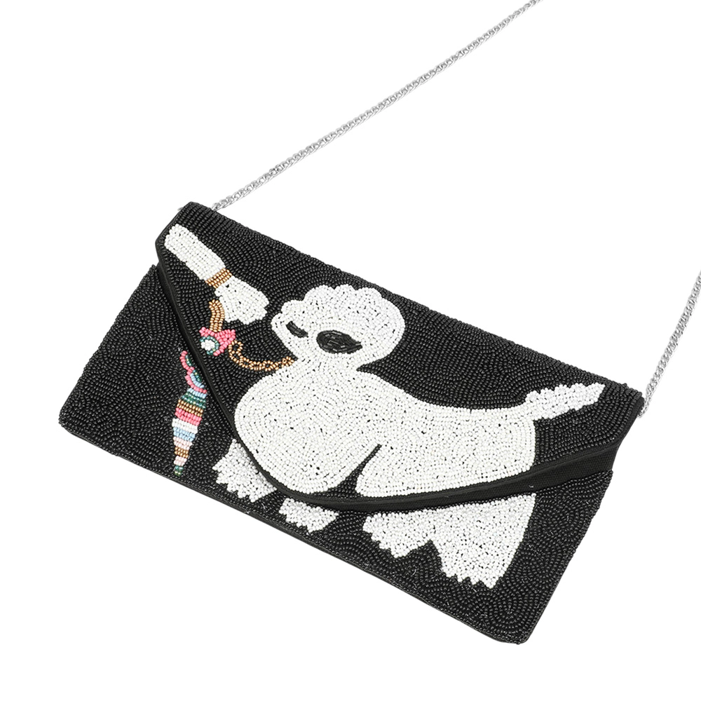 Fashnzfab Seed Beaded Dog Flap Envelope Clutch Bag