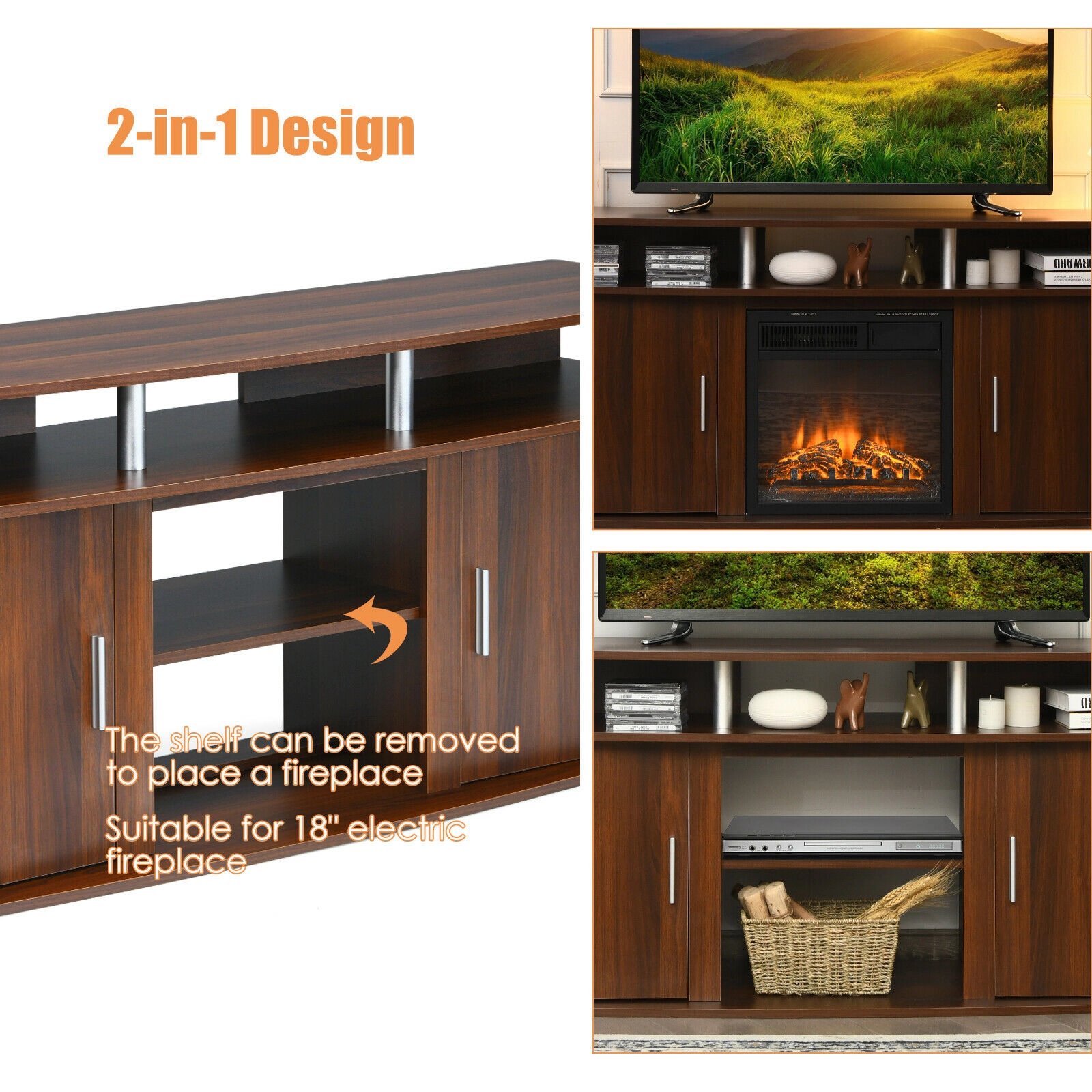 Hivvago 63 Inch Tv Entertainment Console Center With 2 Cabinets