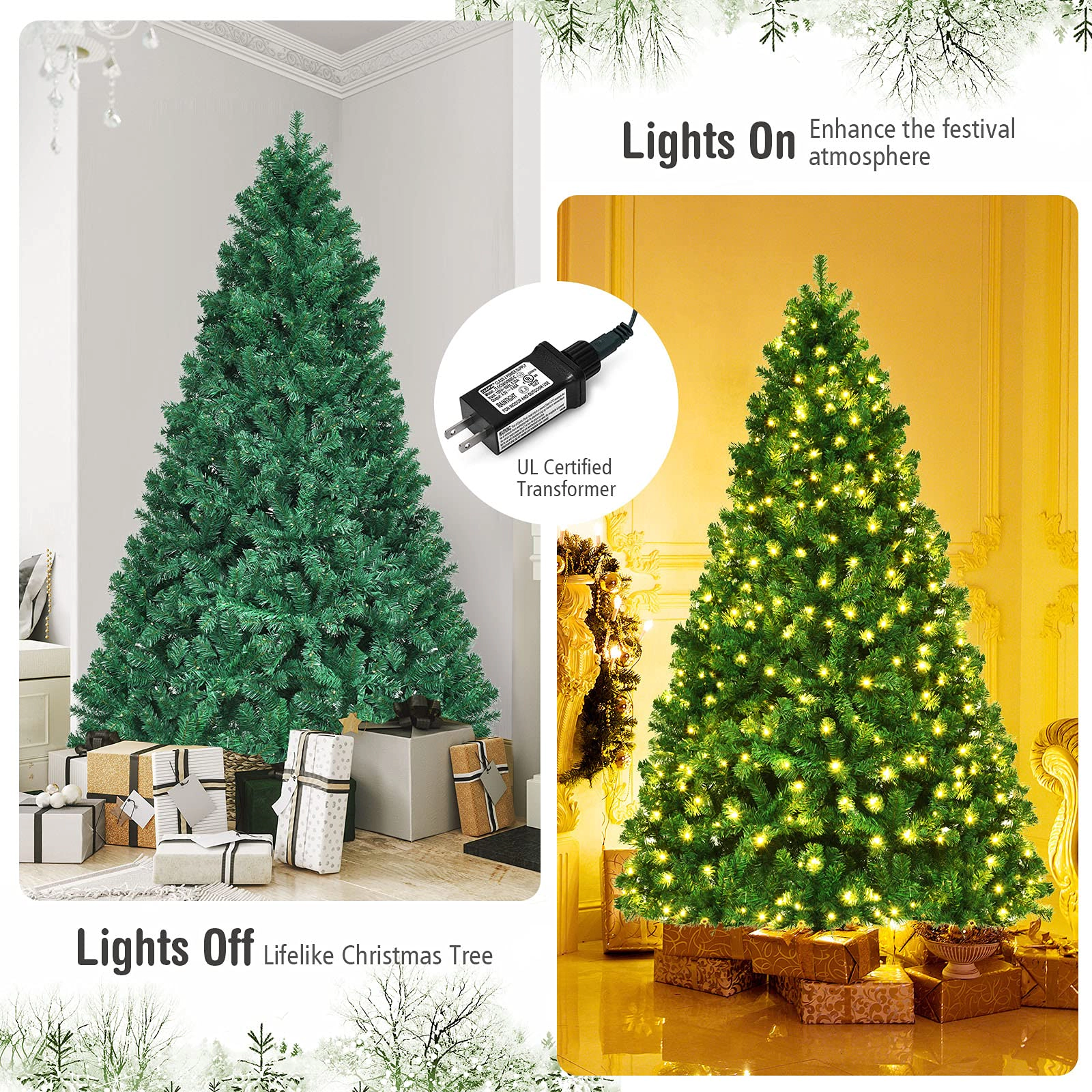 Glintex 7.5-Ft Pre-Lit PVC Christmas Tree with Iron Base and 5-Piece Setup, Green