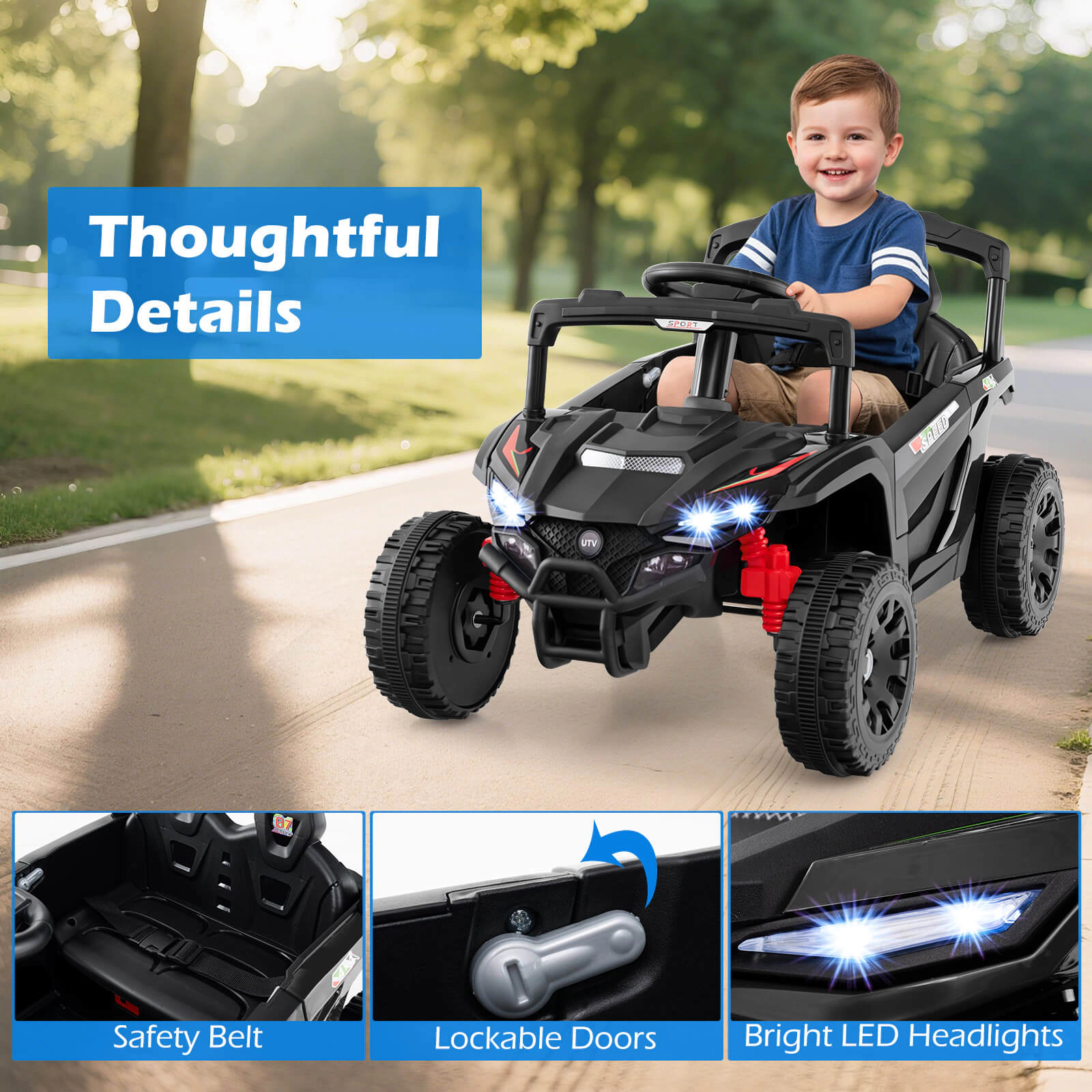 Costway 12V Kids Ride On Car Battery Powered Electric Remote Control LED Lights Music