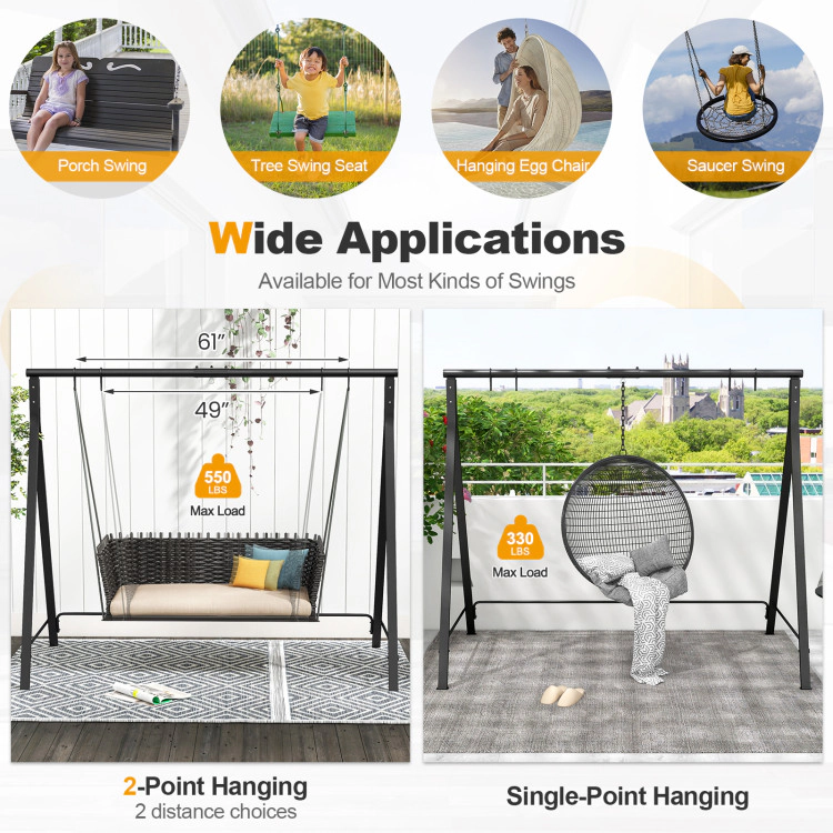 Hivvago Black Metal Swing Stand A-Frame For Patio Hammock Outdoor Garden Porch Base
