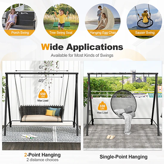 Hivvago Black Metal Swing Stand A-Frame For Patio Hammock Outdoor Garden Porch Base