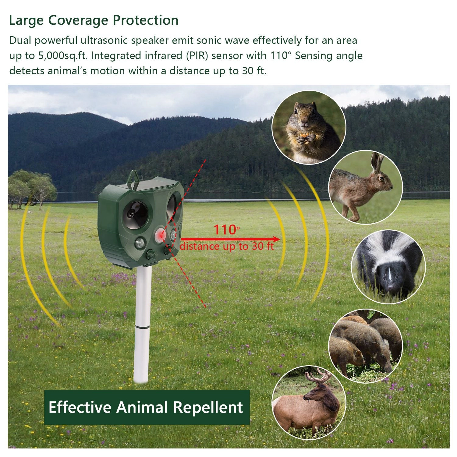 GBruno Solar Ultrasonic Animal Repeller With Motion Sensor
