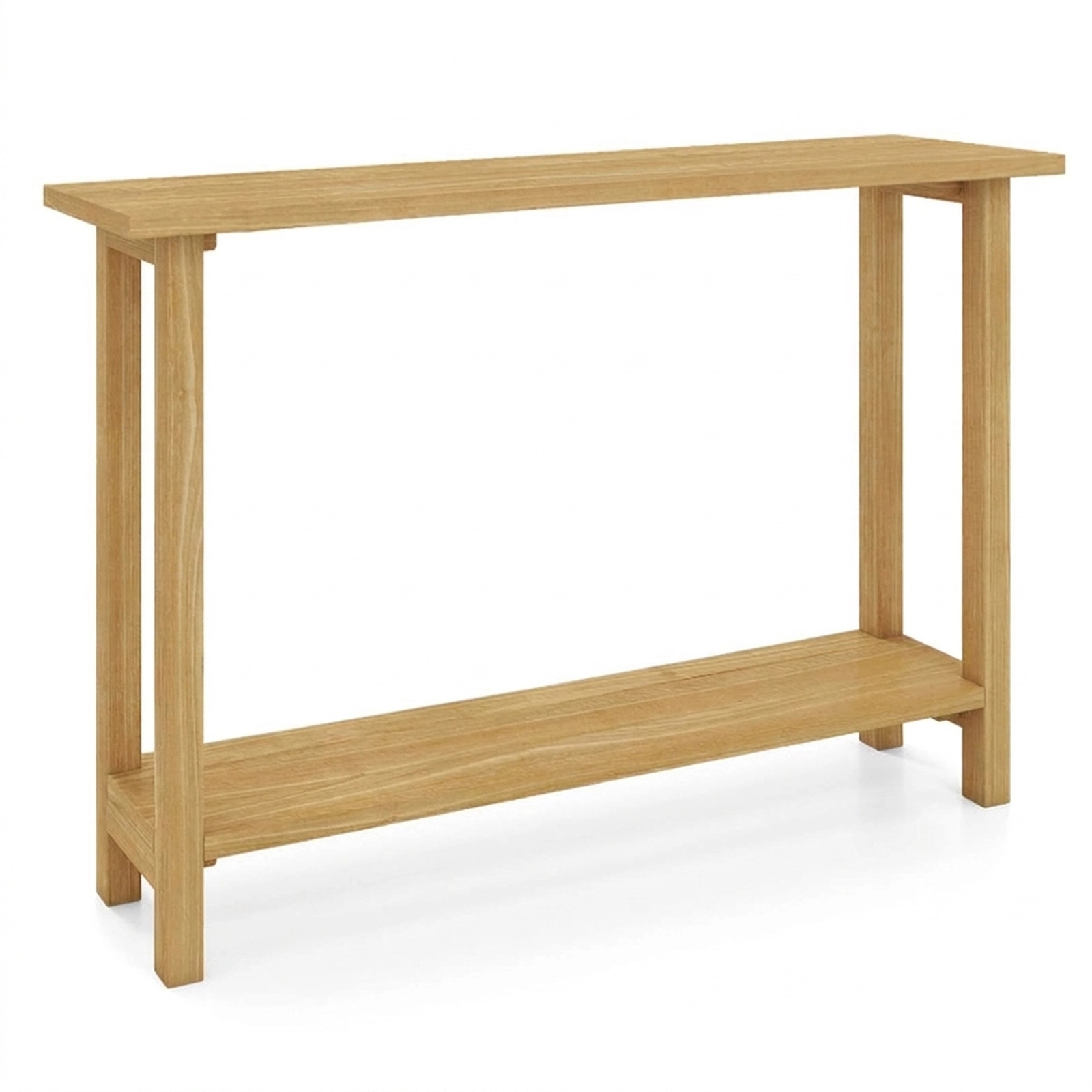 SUGIFT 47-in Teak Wood Console Table with 1-in Thick Top 44-lb Tabletop Capacity 2-Tier Storage Shelf Natural