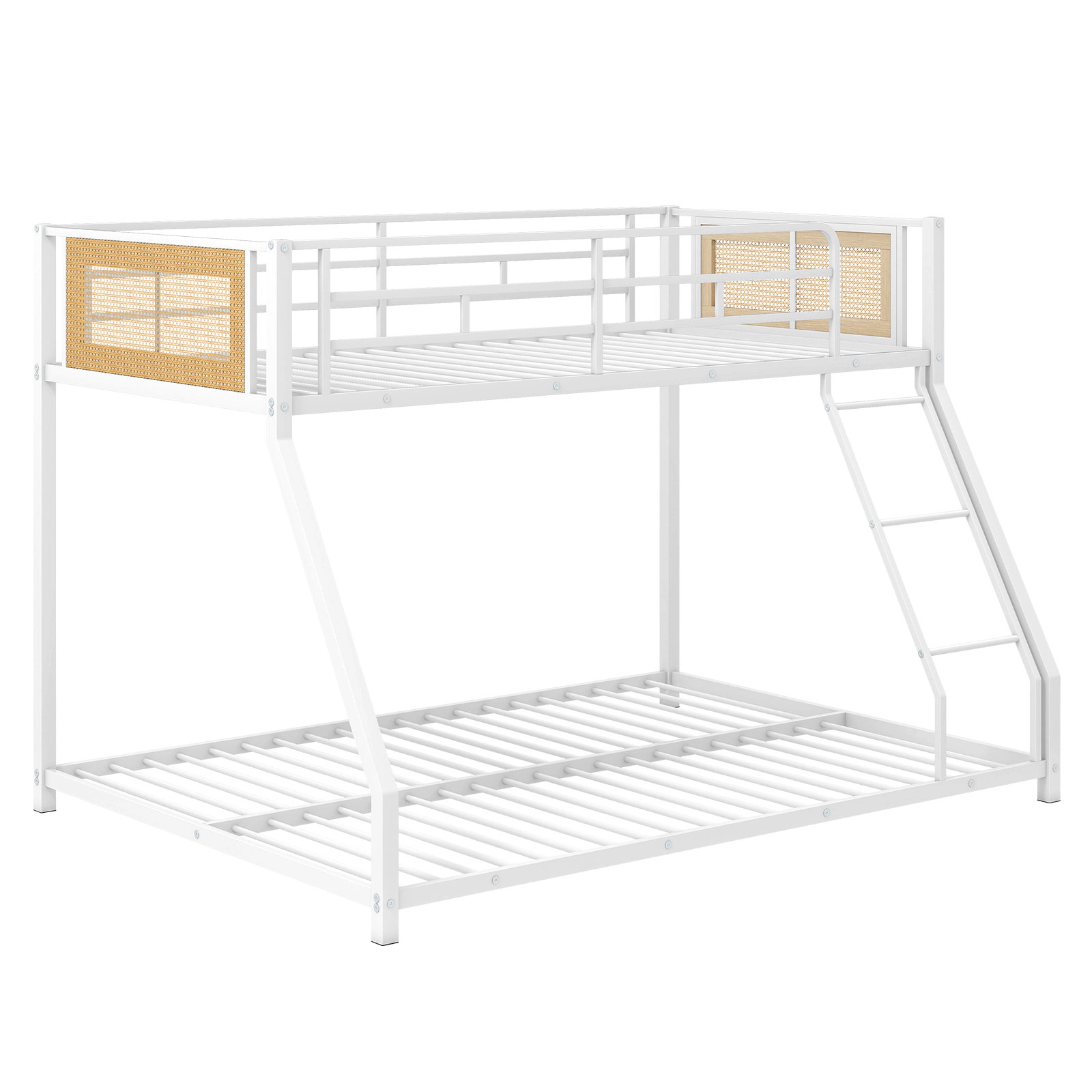 SUGIFT Metal Twin-Over-Full Bunk Bed with Guardrail and Ramp Ladder 250-lb Upper 350-lb Lower Capacity White