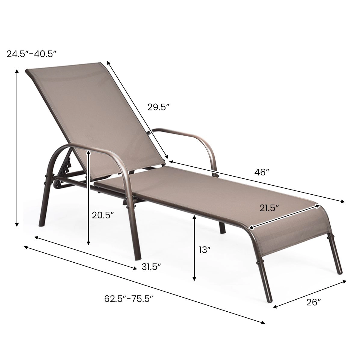 SlickBlue Outdoor Reclining Lounge Chair with Steel Frame and Breathable Fabric Seat 2 Pieces