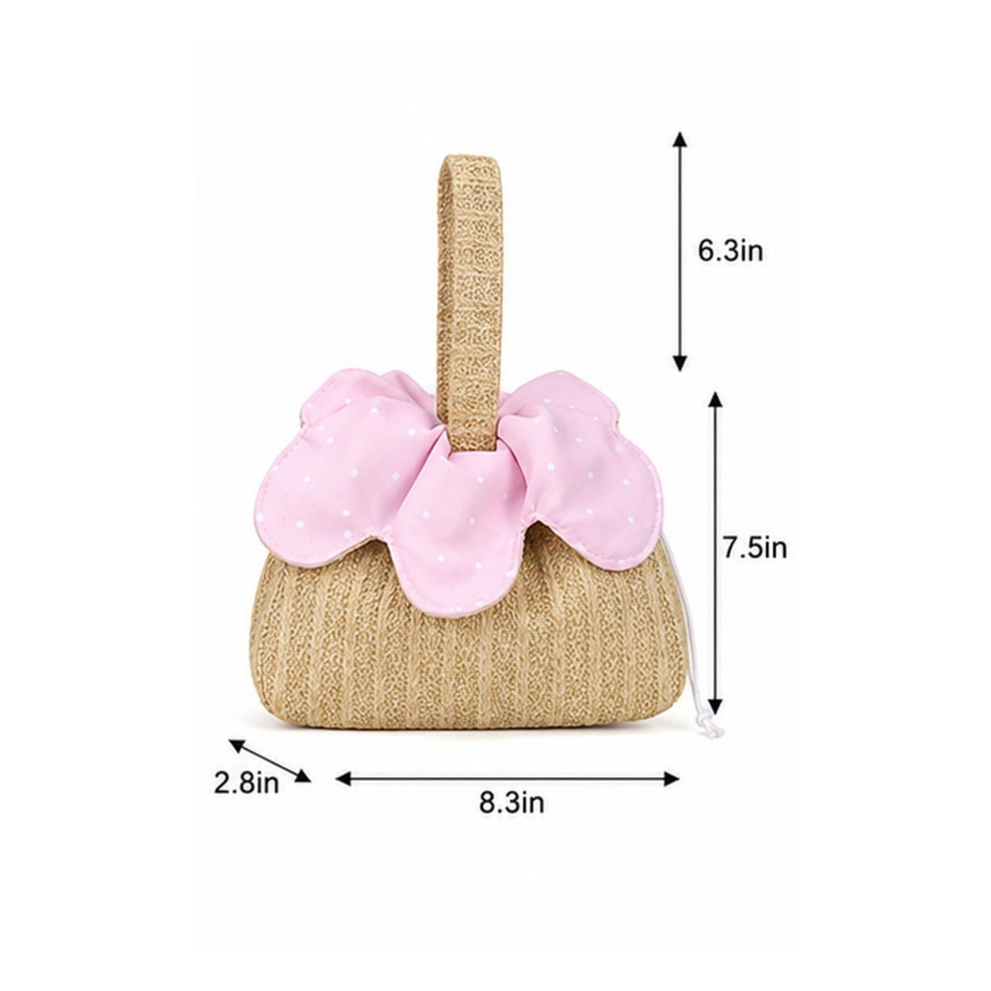 Alilang Women's Textured Knit Drawstring Handbag with Floral Petal Trim, Dual Handles and Cosmetic Storage Design