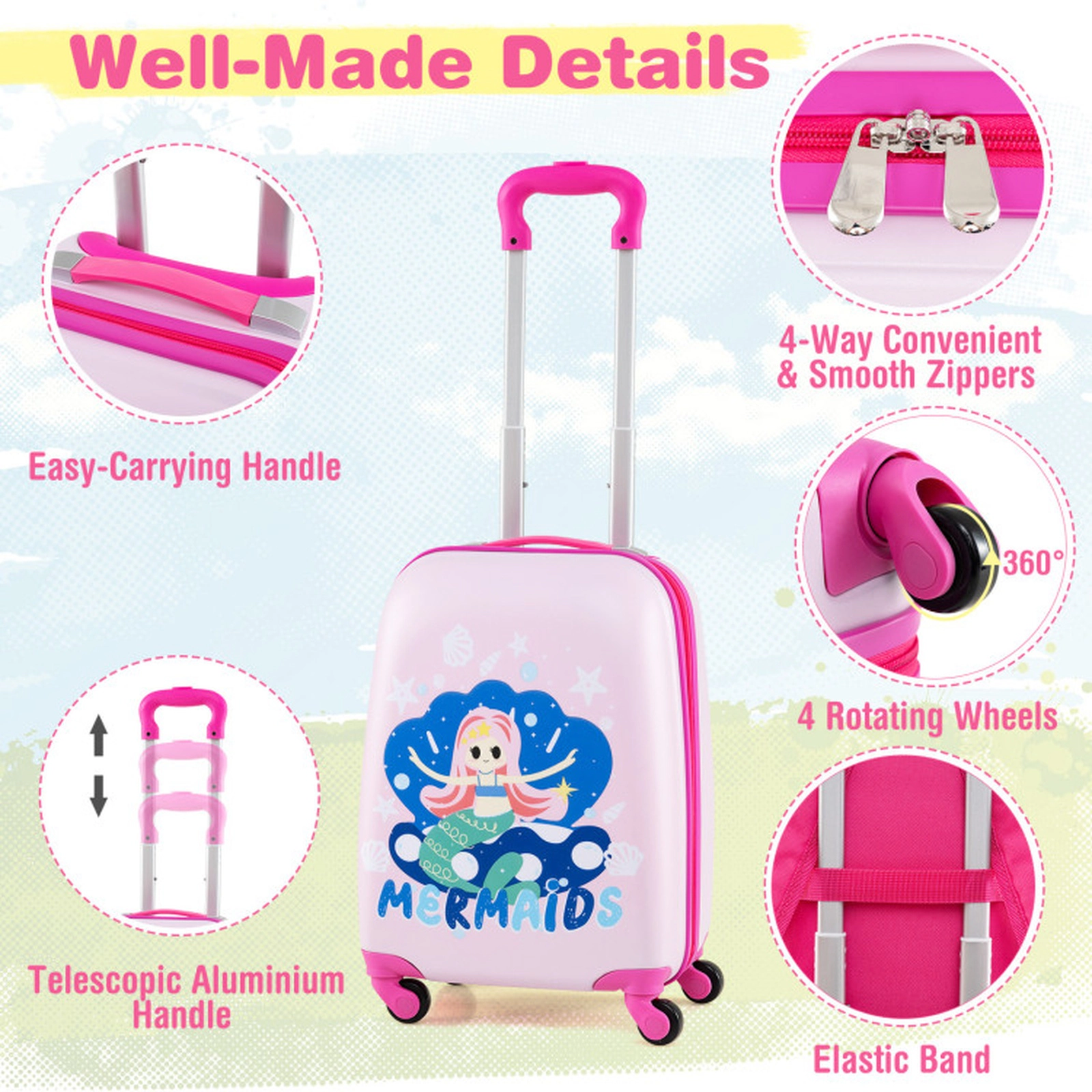 SUGIFT Navy 2-Piece Kids Carry-on Luggage Set with 19-in Rolling Case Lockable Zippers and Backpack