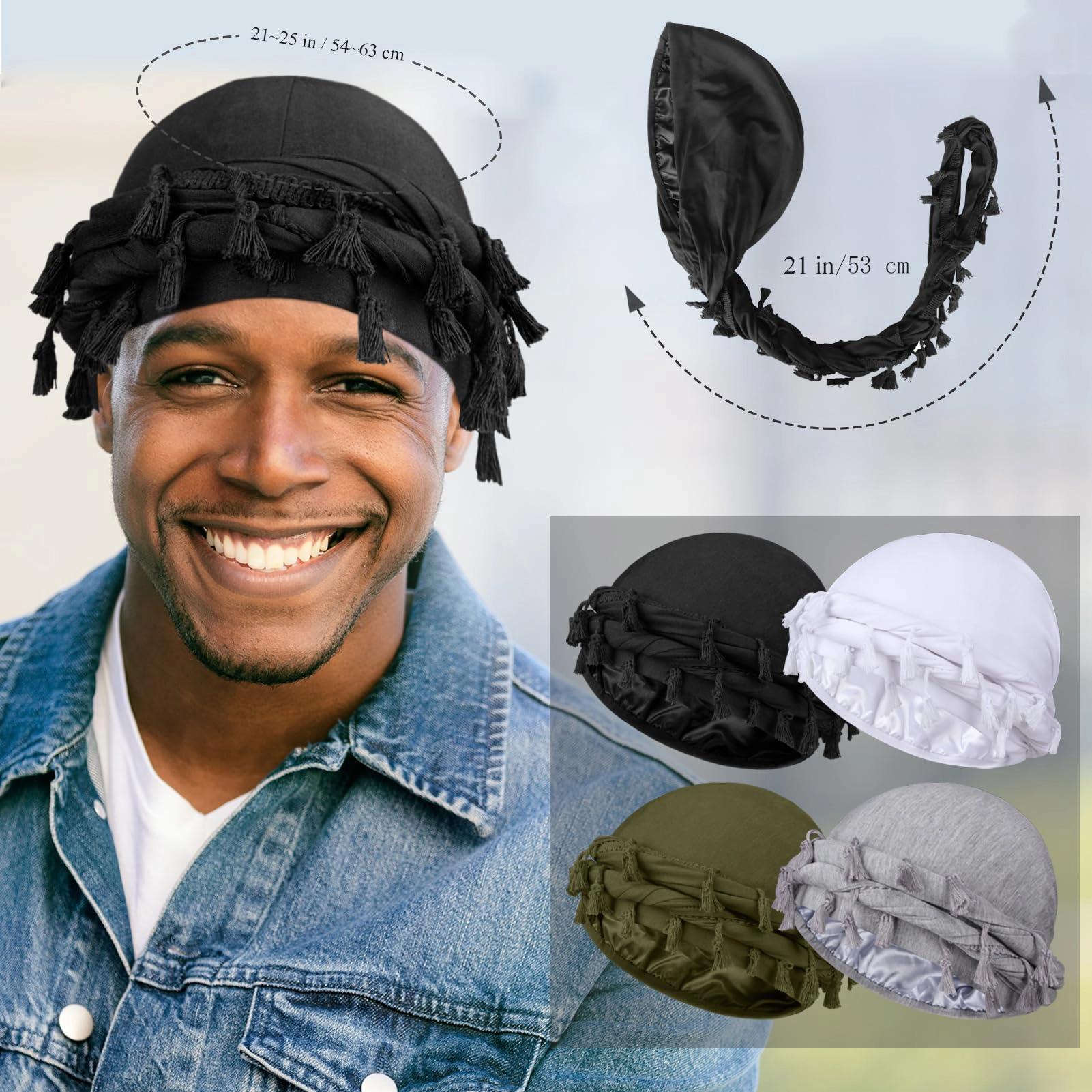 PIGFDK 4 Pieces Satin Lined Turban Silky Head Wraps For Men  Mens Scarf Hair