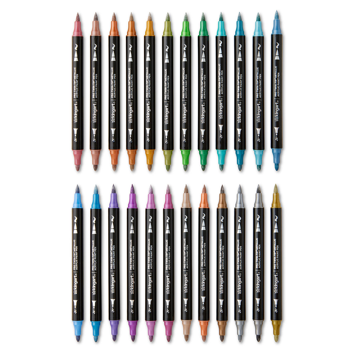 KINGART PRO Twin-Tip Acrylic Paint Pens - 24 Metallic Colors