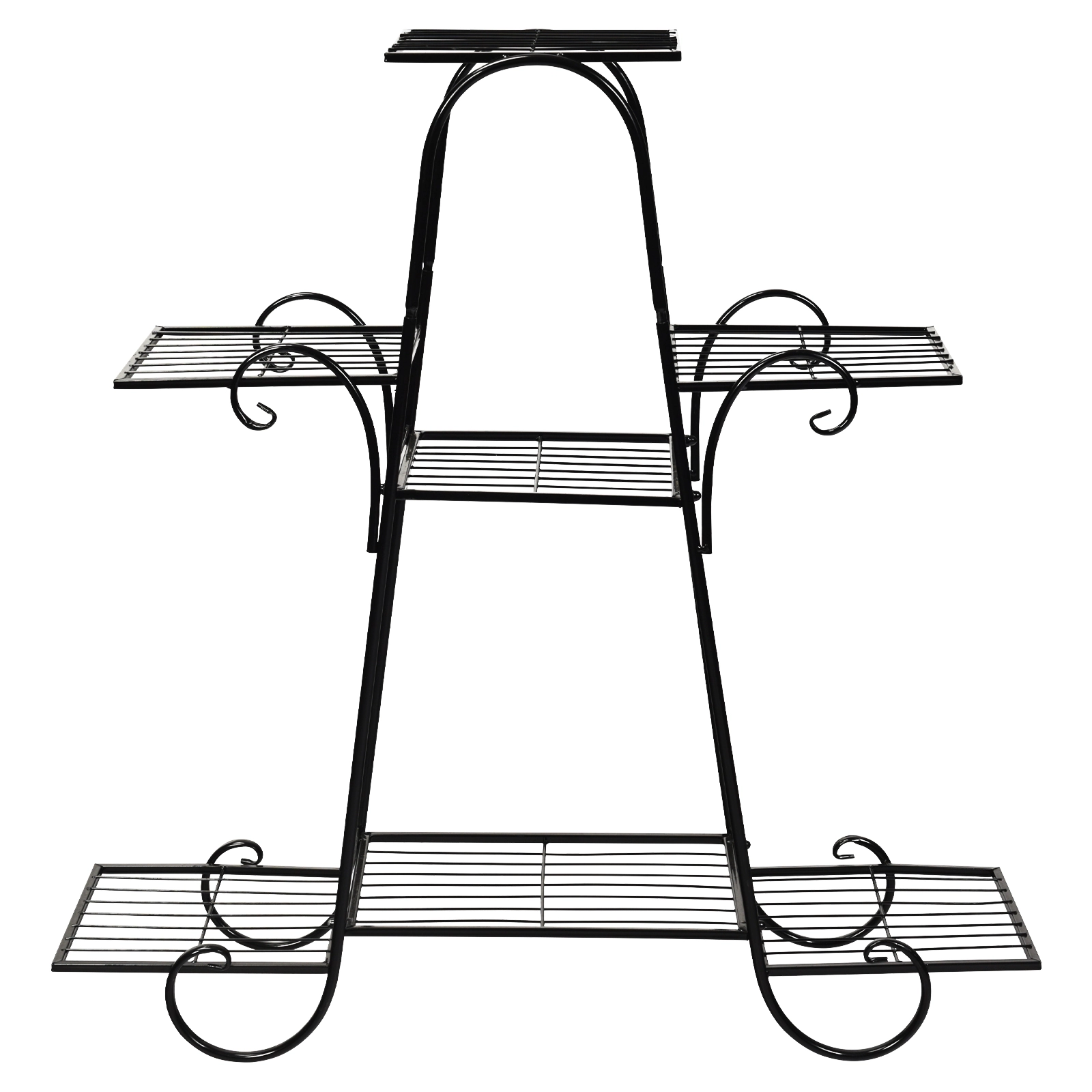 SUGIFT 7 Tier Metal Patio Plant Stand with Hollow-Out Trays 11-lb Capacity Per Tray 32.5 x 10 x 32-in Iron Frame Black